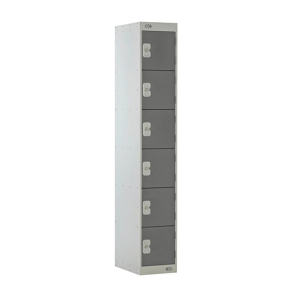 Steel Locker with Coloured Door|6 Door|300x450x1800|Dark Grey