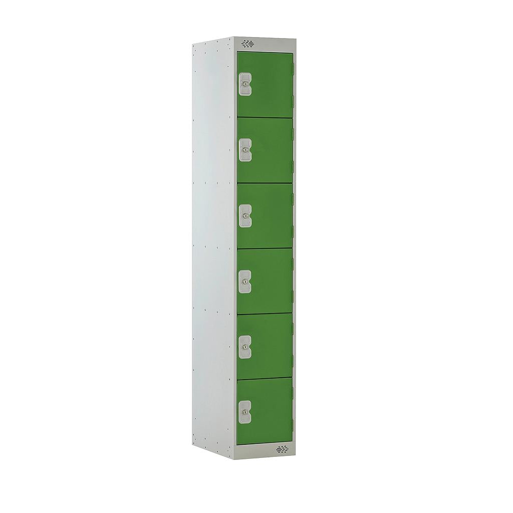 Steel Locker with Coloured Door|6 Door|300x450x1800|Green