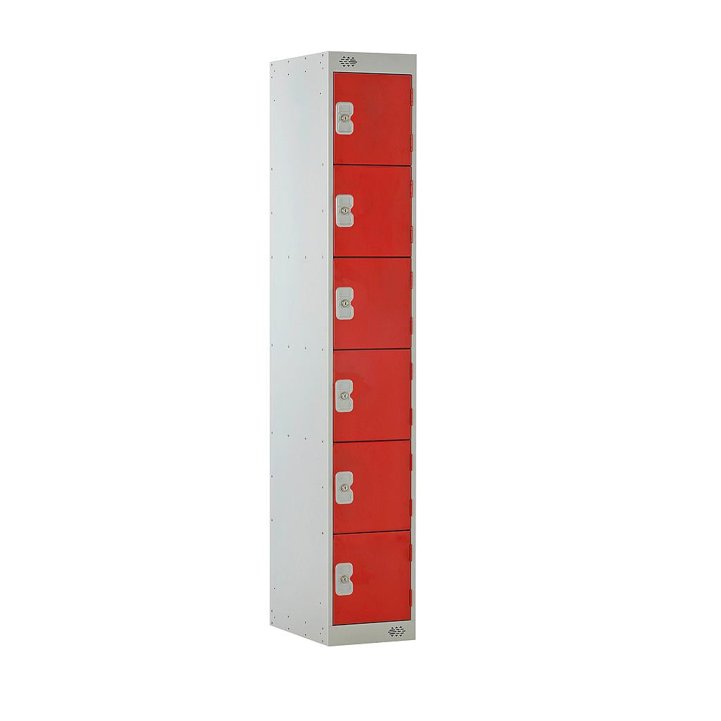 Steel Locker with Coloured Door|6 Door|300x450x1800|Red