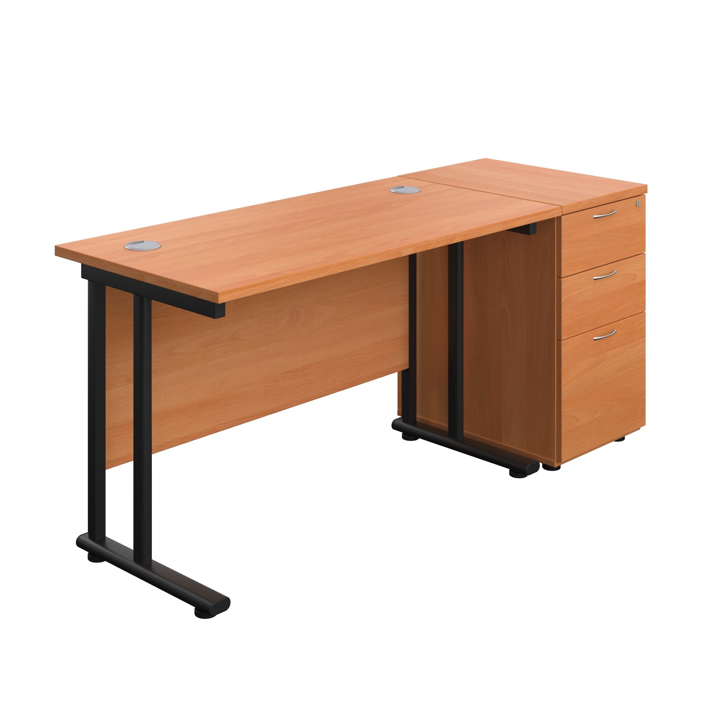 Aztec|Twin Upright|Rectangular Desk and Desk High 3 Drawer Pedestal|1200x600|Beech-Black
