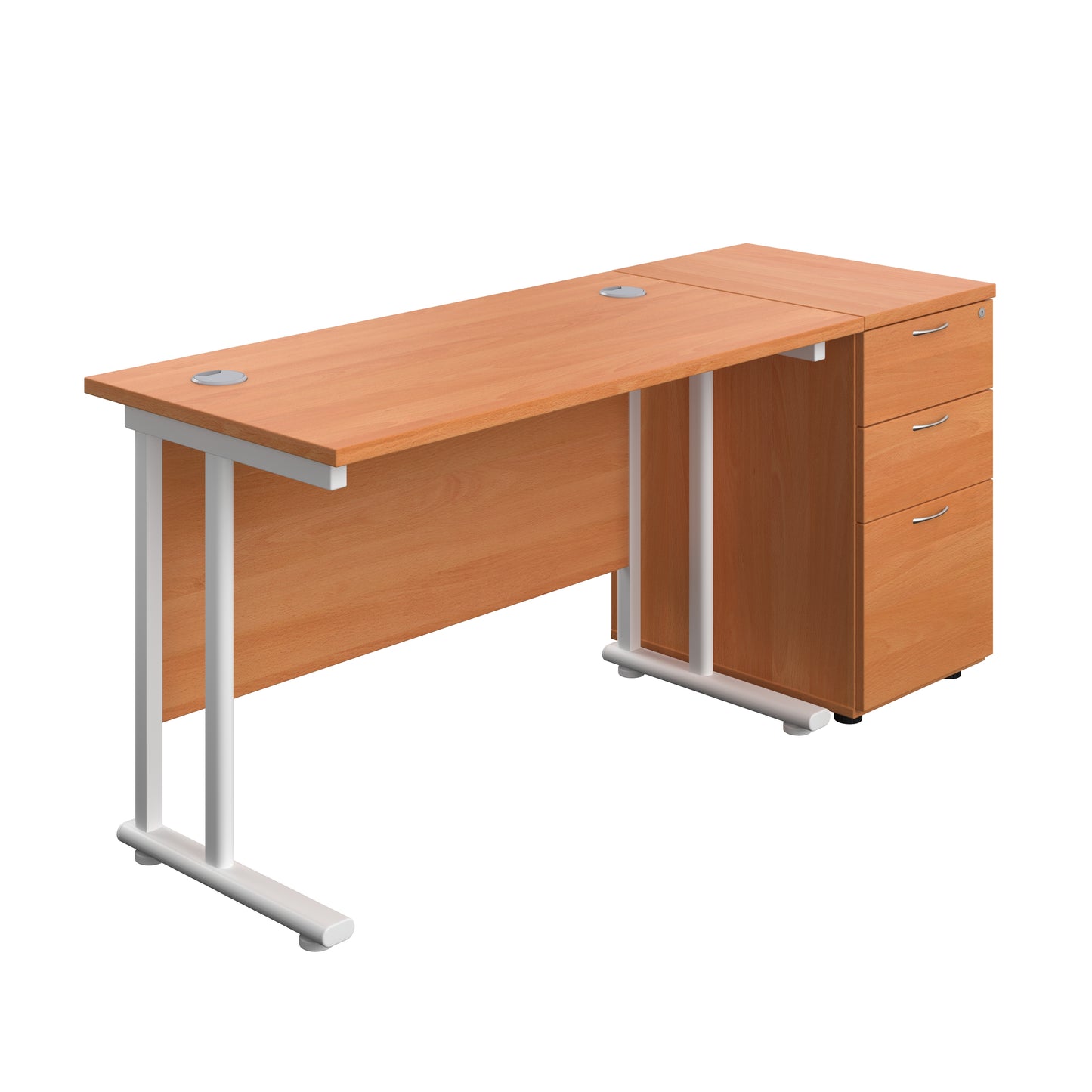 Aztec|Twin Upright|Rectangular Desk and Desk High 3 Drawer Pedestal|1200x600|Beech-White