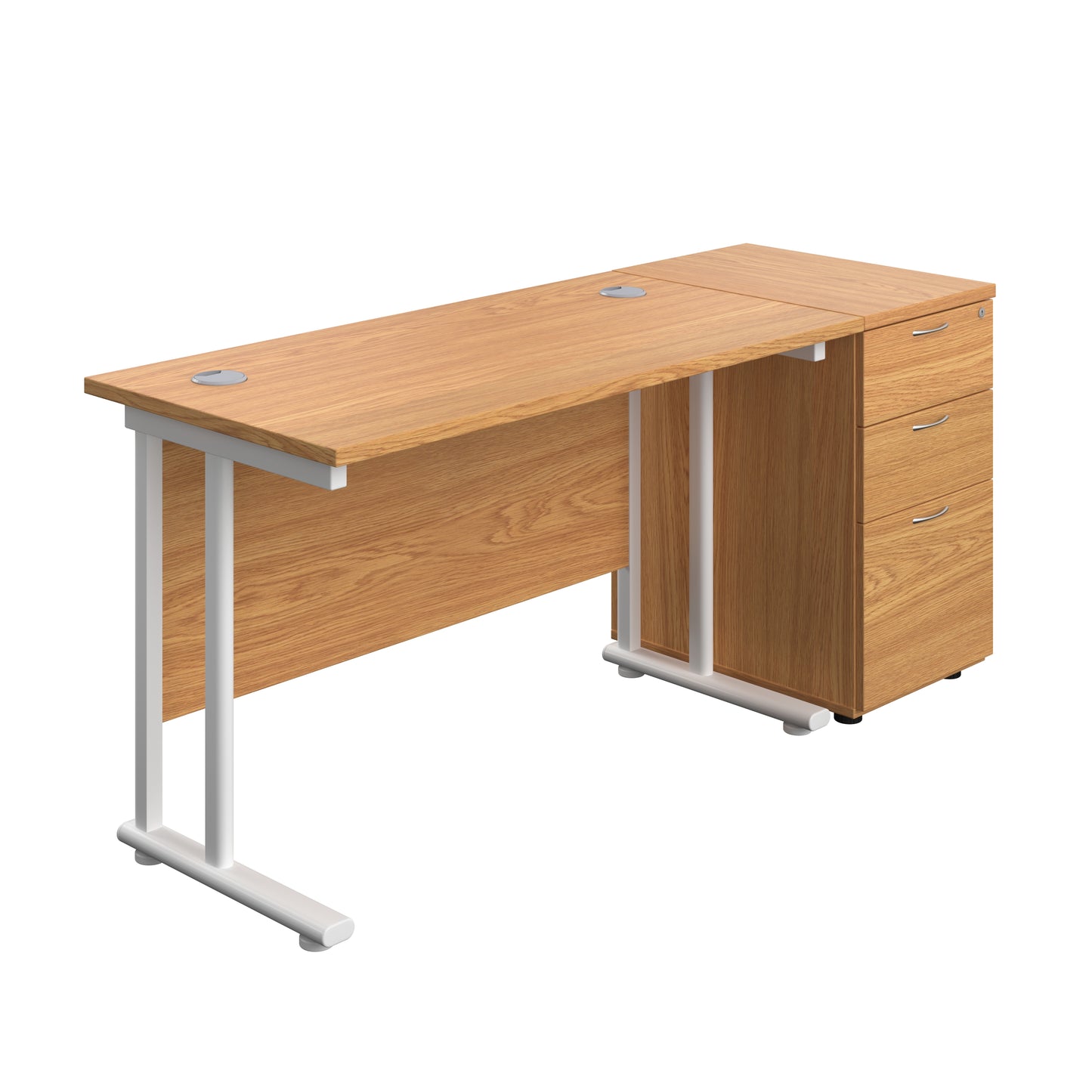 Aztec|Twin Upright|Rectangular Desk and Desk High 3 Drawer Pedestal|1200x600|Nova Oak-White