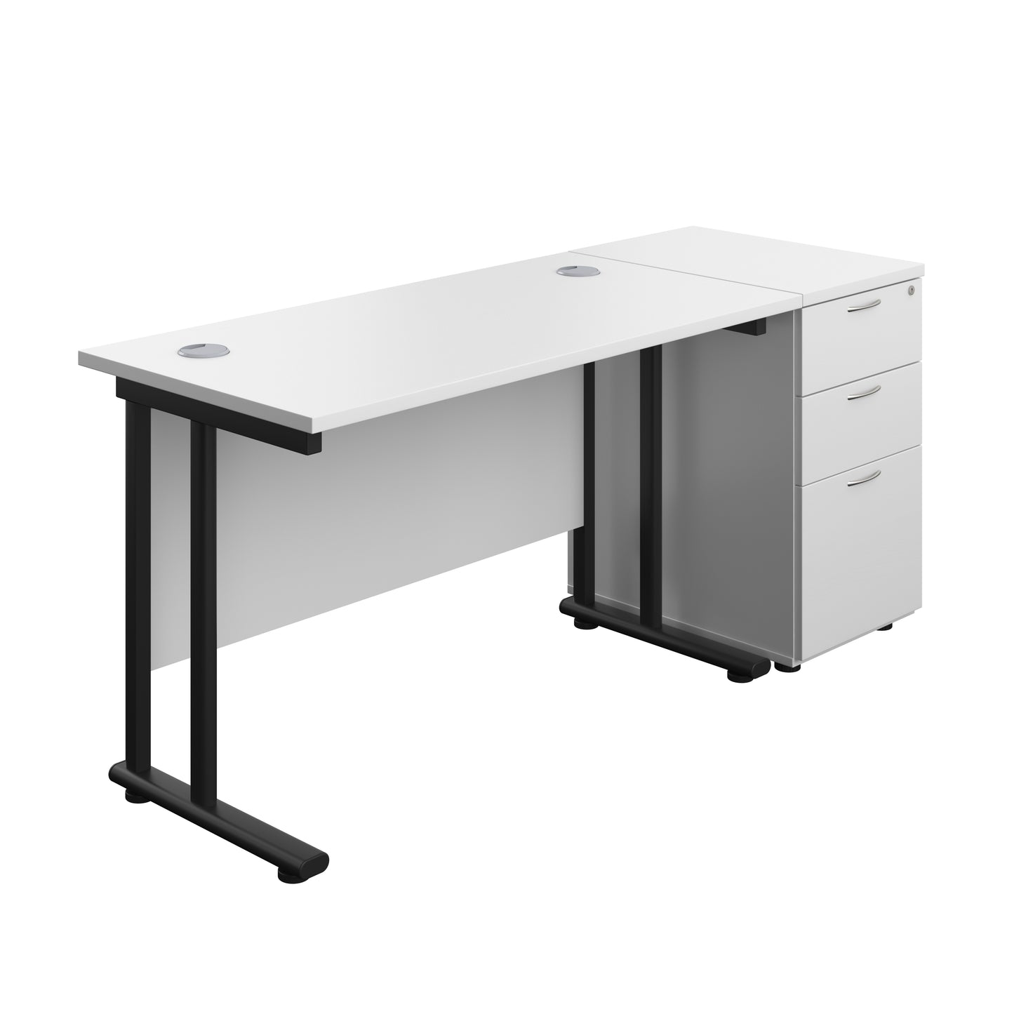 Aztec|Twin Upright|Rectangular Desk and Desk High 3 Drawer Pedestal|1200x600|White-Black