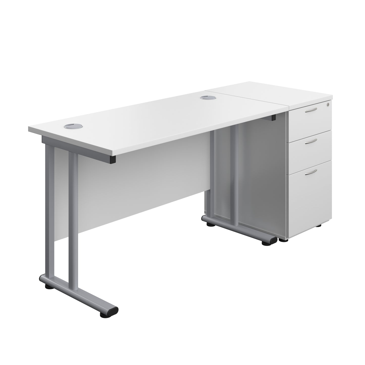 Aztec|Twin Upright|Rectangular Desk and Desk High 3 Drawer Pedestal|1200x600|White-Silver