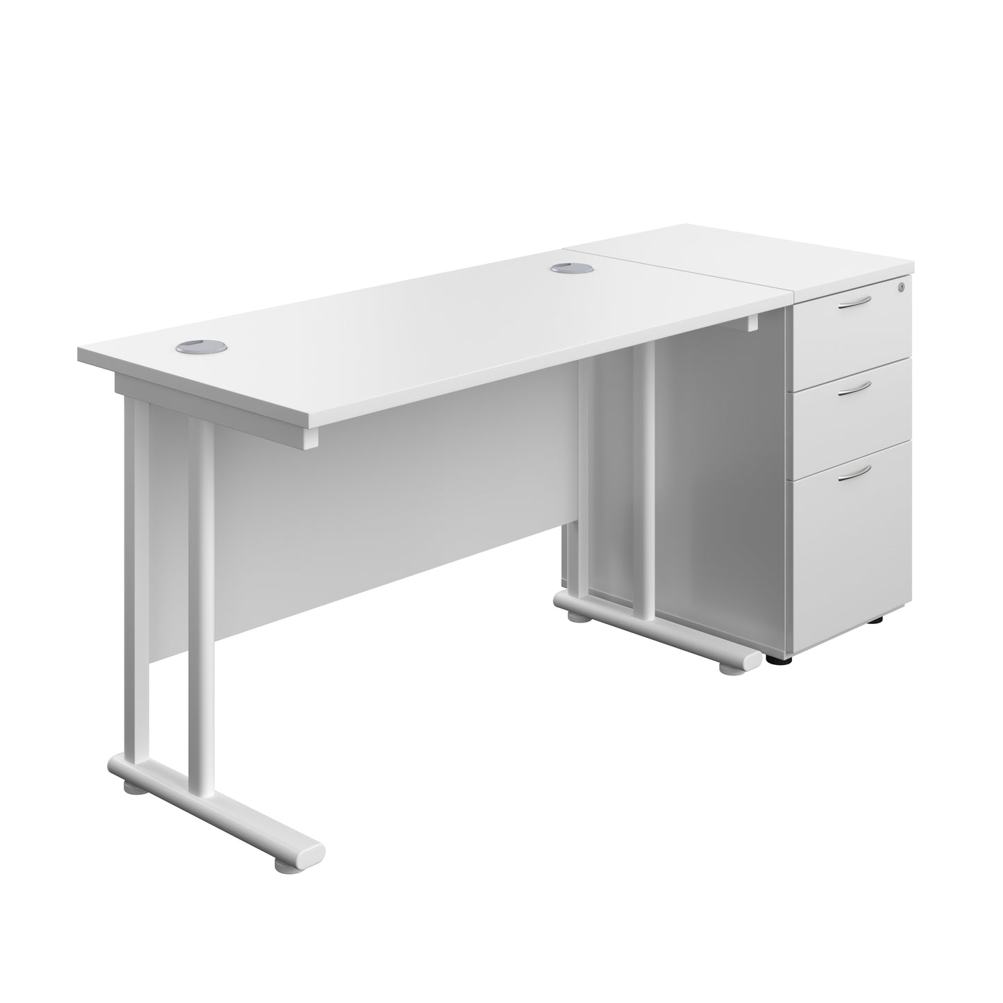 Aztec|Twin Upright|Rectangular Desk and Desk High 3 Drawer Pedestal|1200x600|White-White