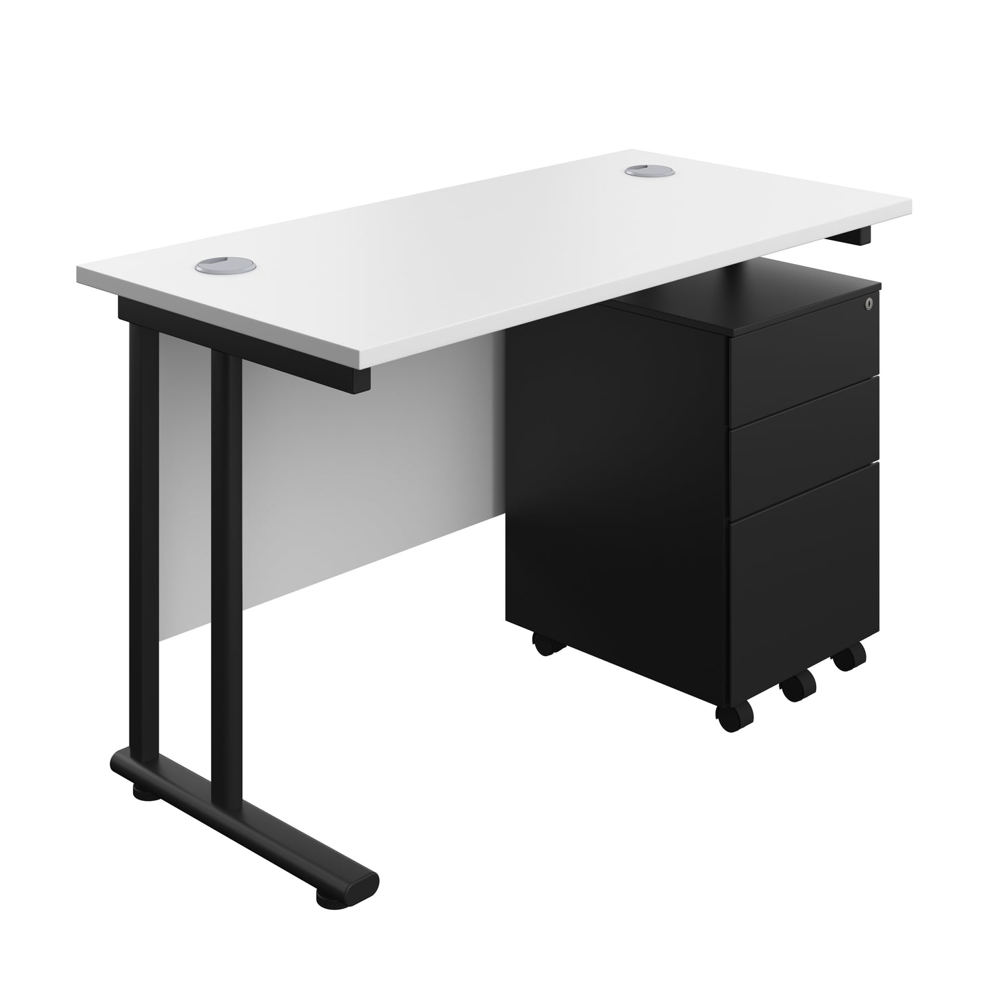 Aztec|Twin Upright|Rectangular Desk and Under Desk Steel Pedestal 3 Drawer|1200x600|White-Black