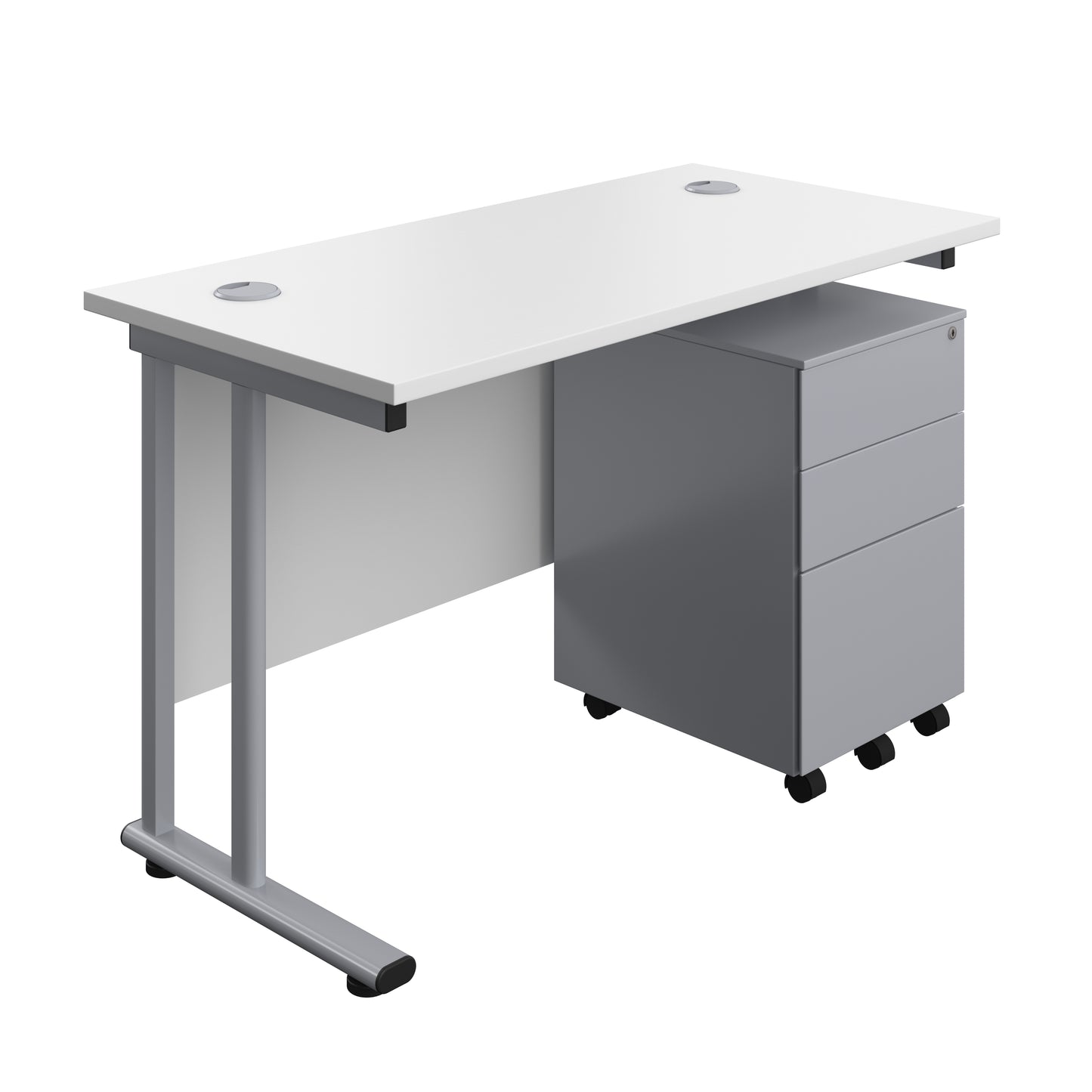 Aztec|Twin Upright|Rectangular Desk and Under Desk Steel Pedestal 3 Drawer|1200x600|White-Silver