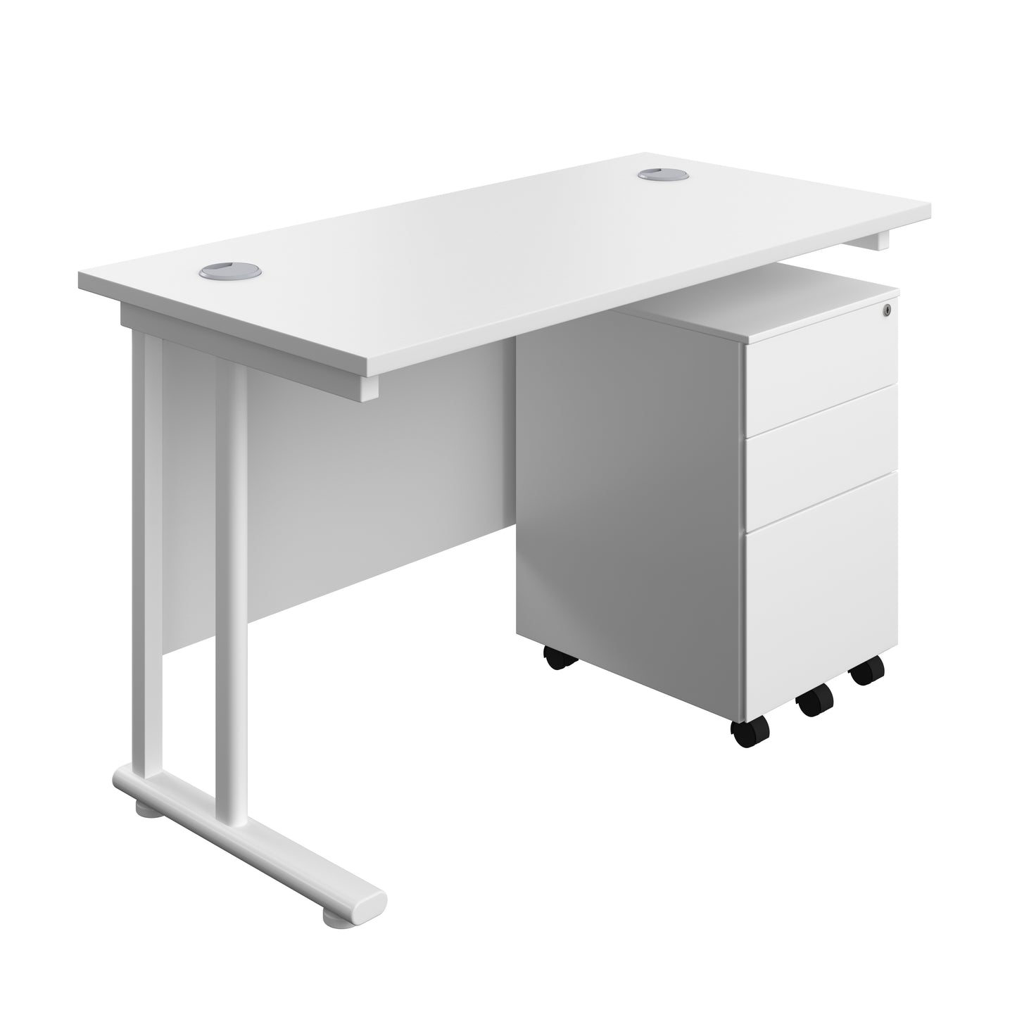 Aztec|Twin Upright|Rectangular Desk and Under Desk Steel Pedestal 3 Drawer|1200x600|White-White