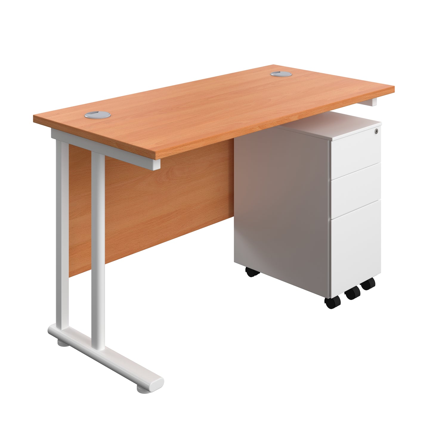 Aztec|Twin Upright|Rectangular Desk and Slimline Steel Pedestal 3 Drawer|1200x600|Beech-White