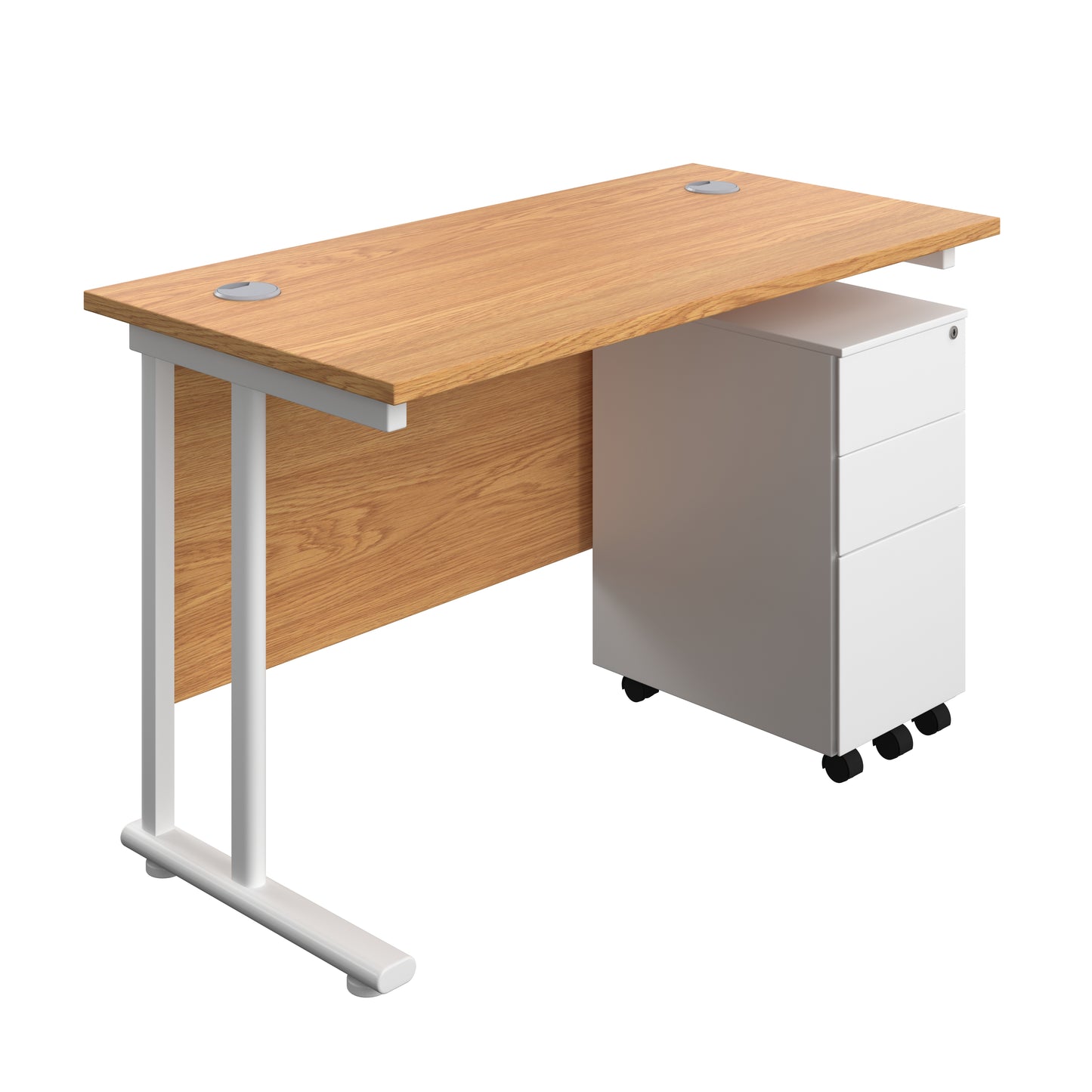Aztec|Twin Upright|Rectangular Desk and Slimline Steel Pedestal 3 Drawer|1200x600|Nova Oak-White