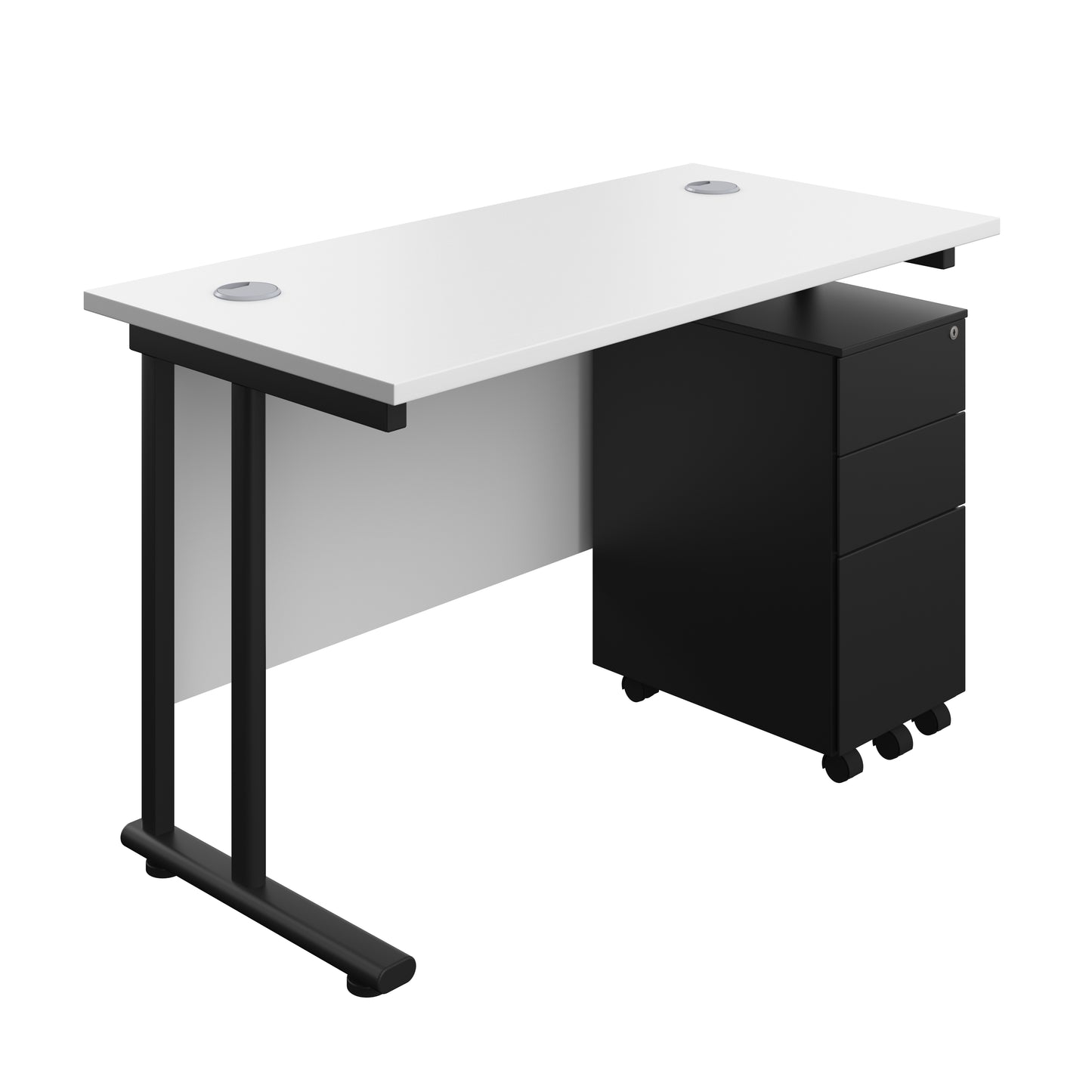 Aztec|Twin Upright|Rectangular Desk and Slimline Steel Pedestal 3 Drawer|1200x600|White-Black