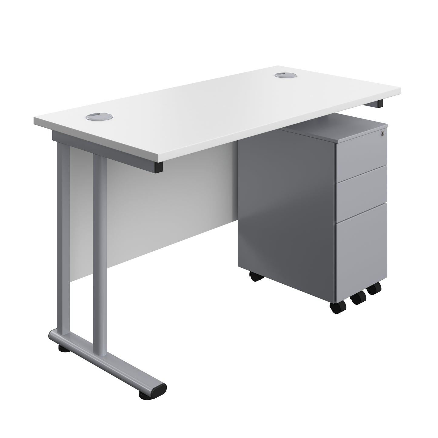 Aztec|Twin Upright|Rectangular Desk and Slimline Steel Pedestal 3 Drawer|1200x600|White-Silver