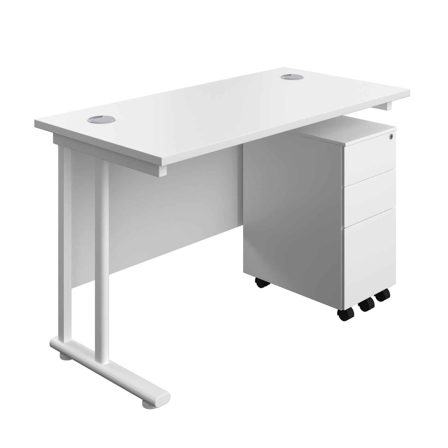 Aztec|Twin Upright|Rectangular Desk and Slimline Steel Pedestal 3 Drawer|1200x600|White-White