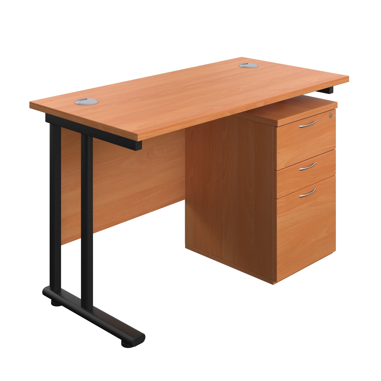 Aztec|Twin Upright|Rectangular Desk and High Mobile Pedestal 3 Drawer|1200x600|Beech-Black