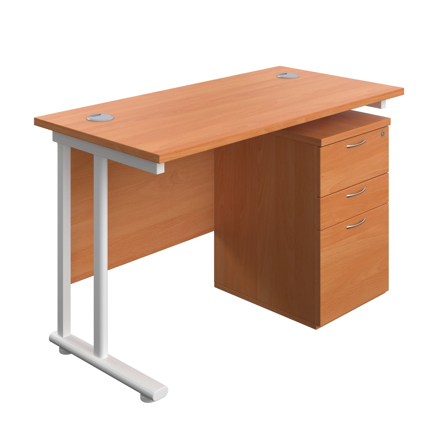 Aztec|Twin Upright|Rectangular Desk and High Mobile Pedestal 3 Drawer|1200x600|Beech-White