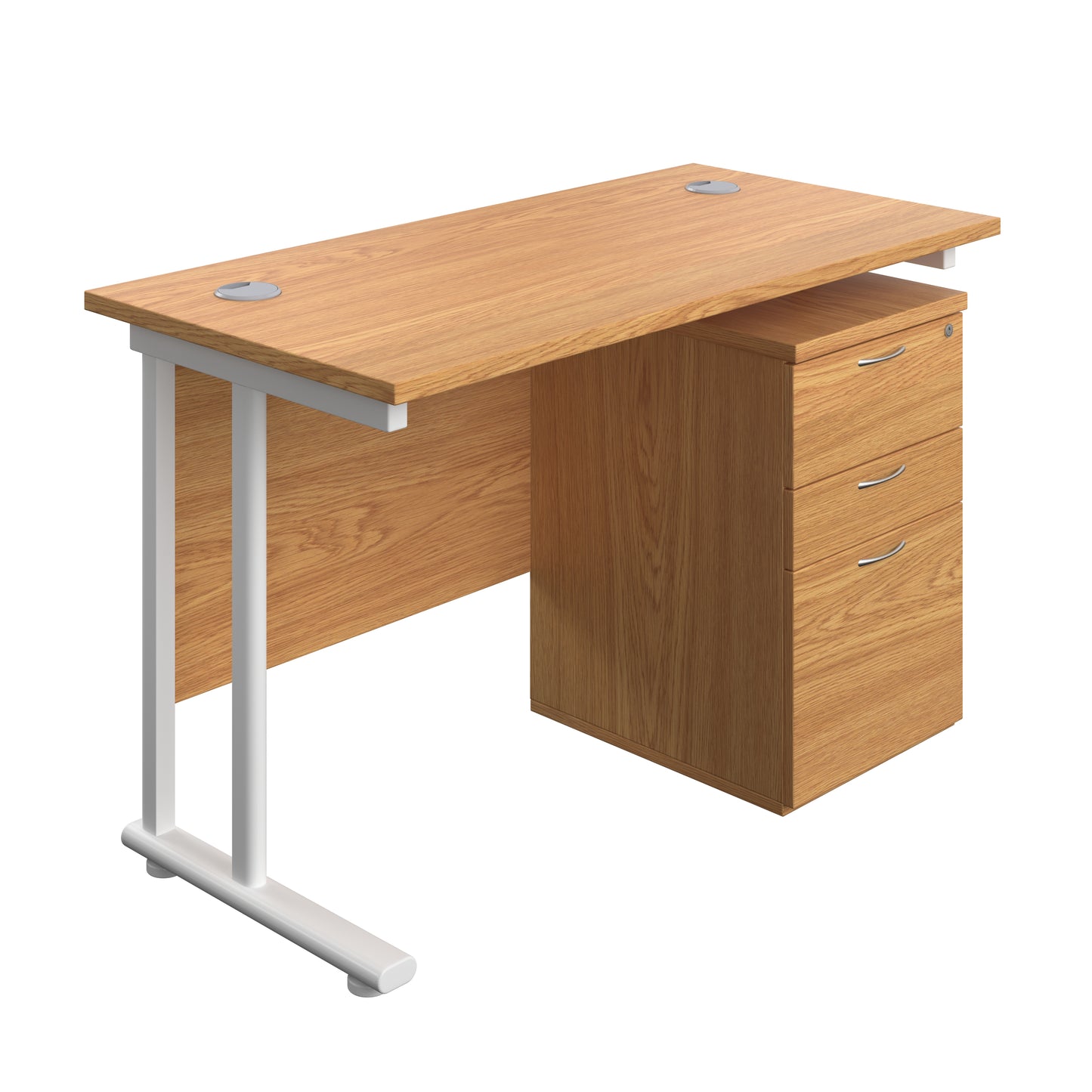 Aztec|Twin Upright|Rectangular Desk and High Mobile Pedestal 3 Drawer|1200x600|Nova Oak-White
