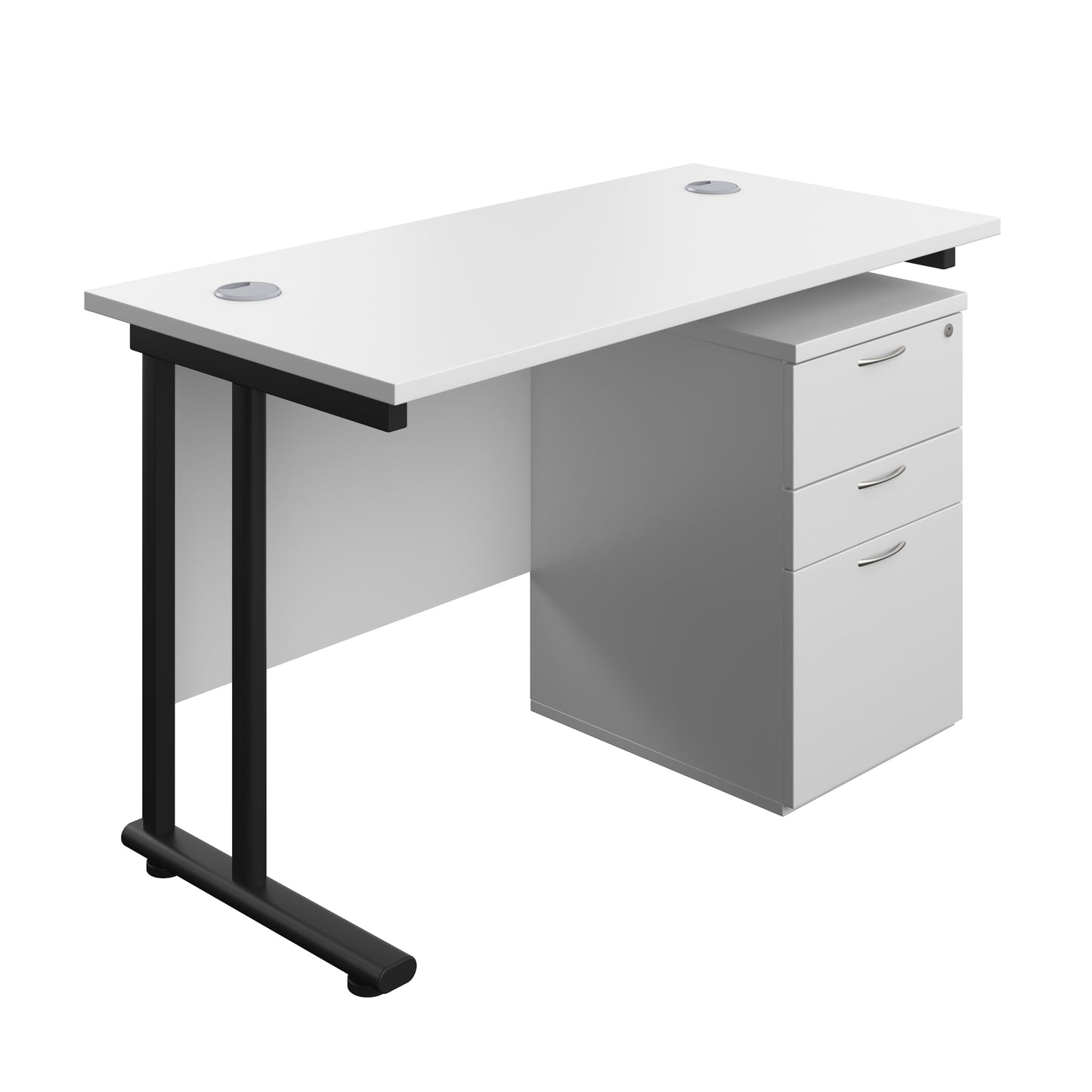 Aztec|Twin Upright|Rectangular Desk and High Mobile Pedestal 3 Drawer|1200x600|White-Black