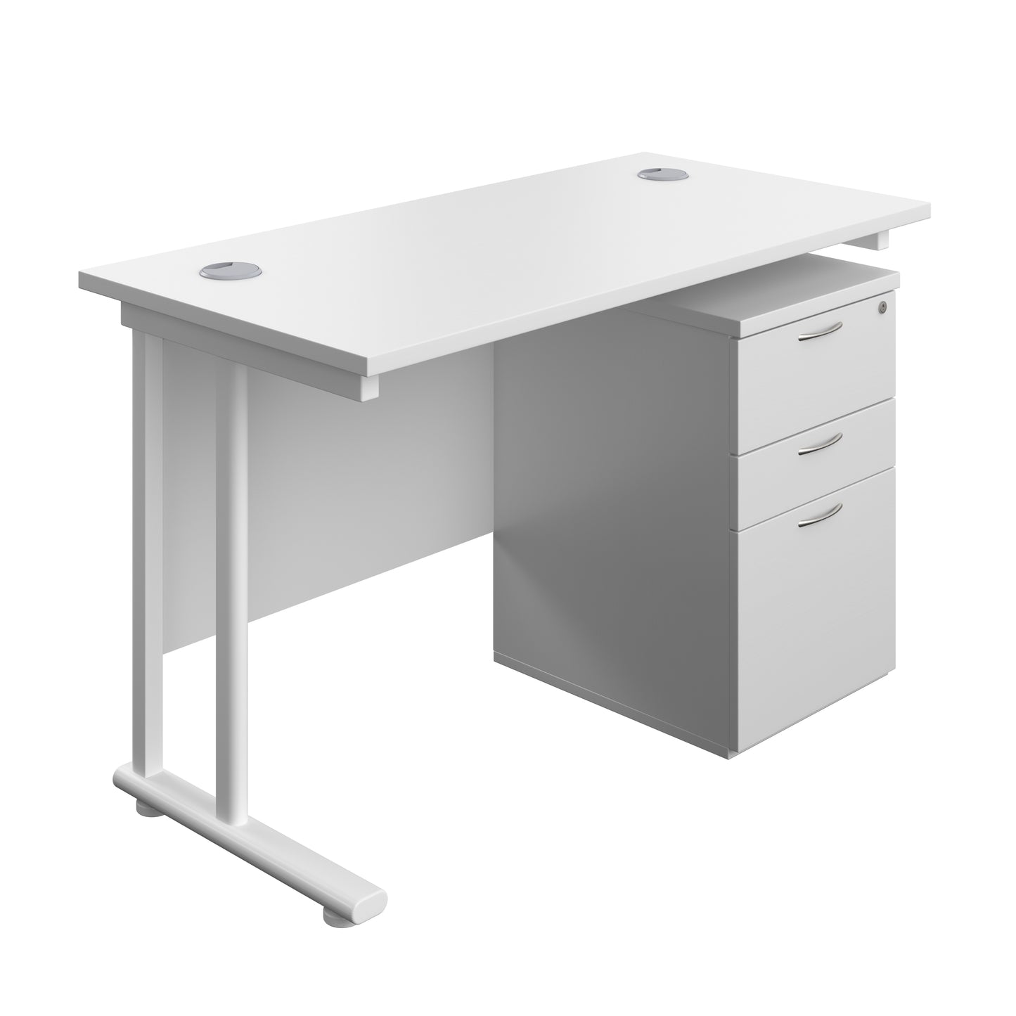 Aztec|Twin Upright|Rectangular Desk and High Mobile Pedestal 3 Drawer|1200x600|White-White