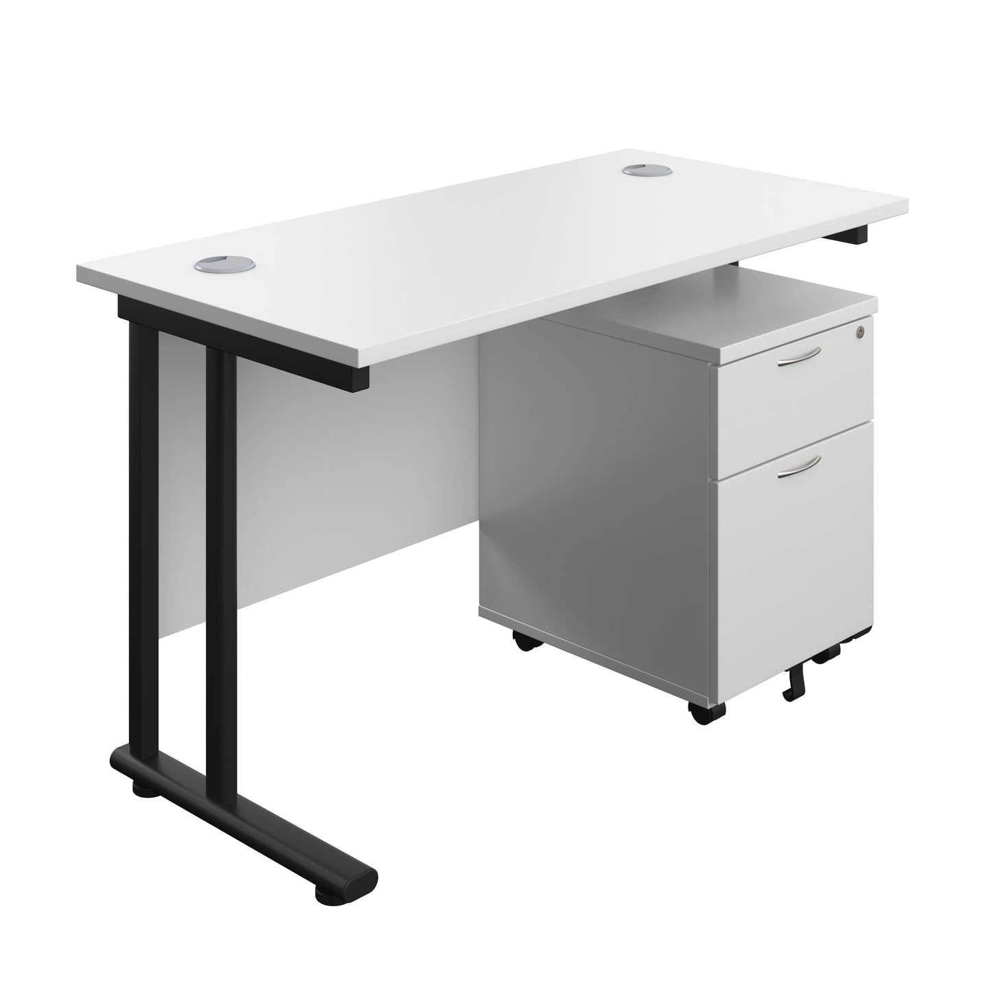 Aztec|Twin Upright|Rectangular Desk and Mobile 2 Drawer Pedestal|1200x600|White-Black
