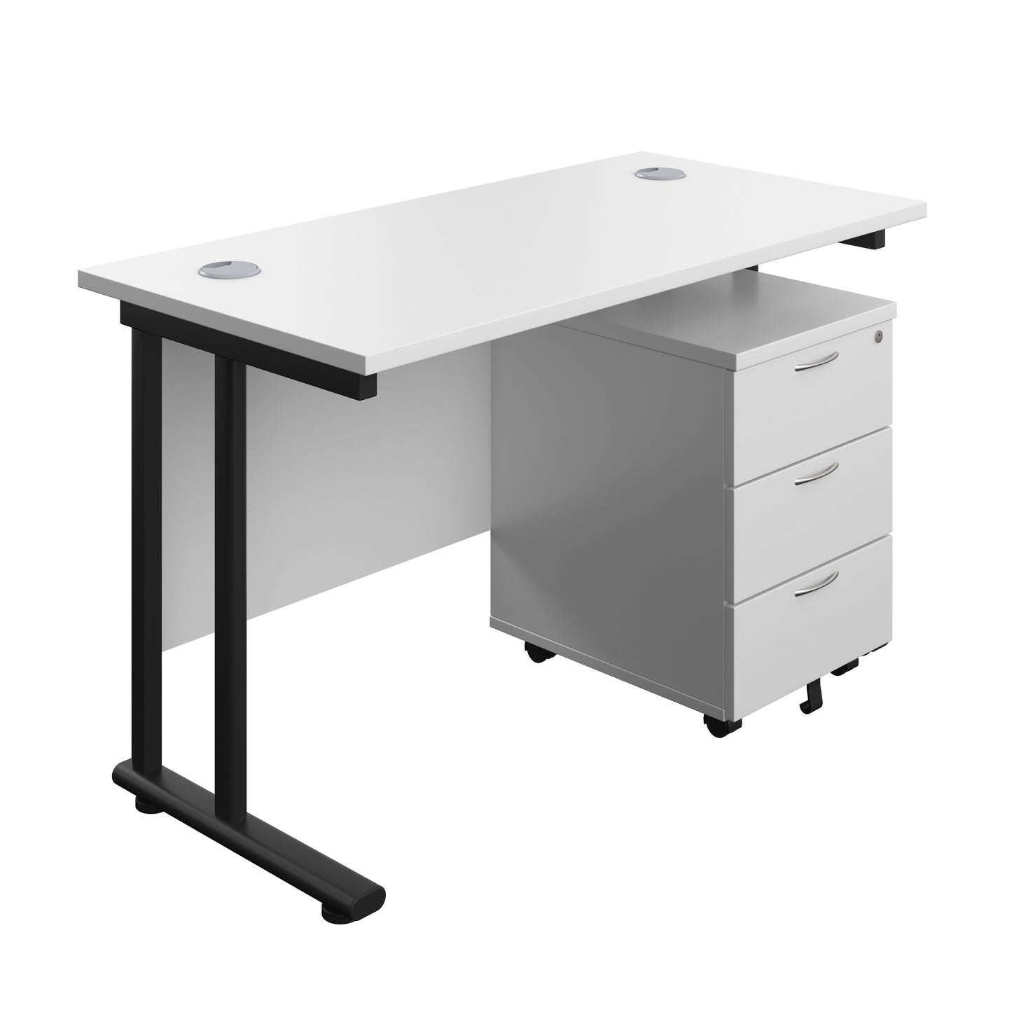 Aztec|Twin Upright|Rectangular Desk and Mobile 3 Drawer Pedestal|1200x600|White-Black