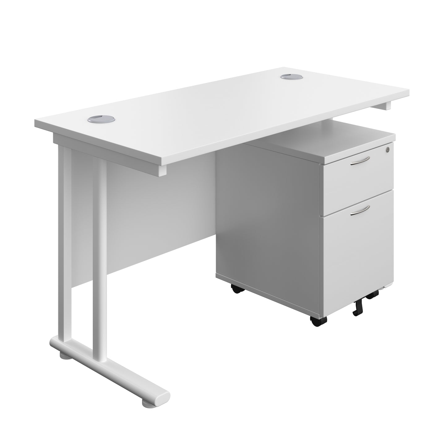 Aztec|Twin Upright|Rectangular Desk and Mobile 2 Drawer Pedestal|1200x600|White-White
