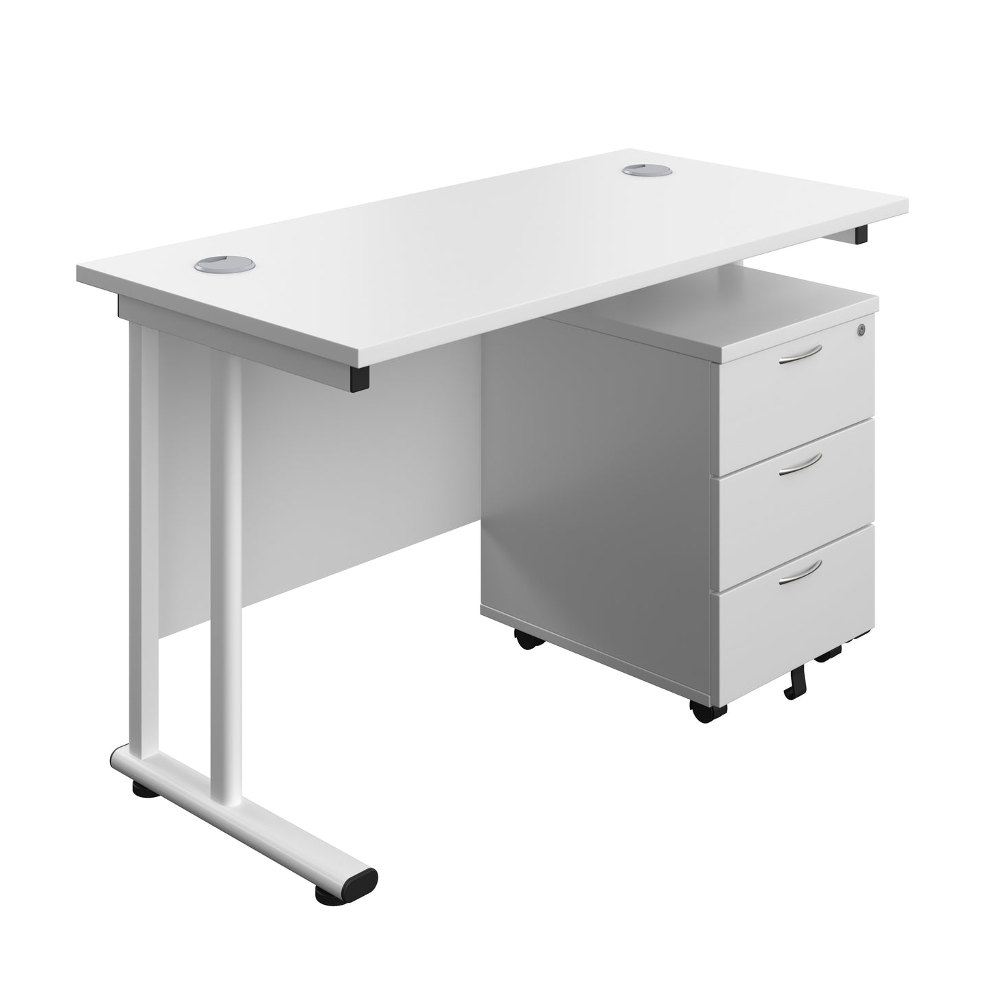 Aztec|Twin Upright|Rectangular Desk and Mobile 3 Drawer Pedestal|1200x600|White-White