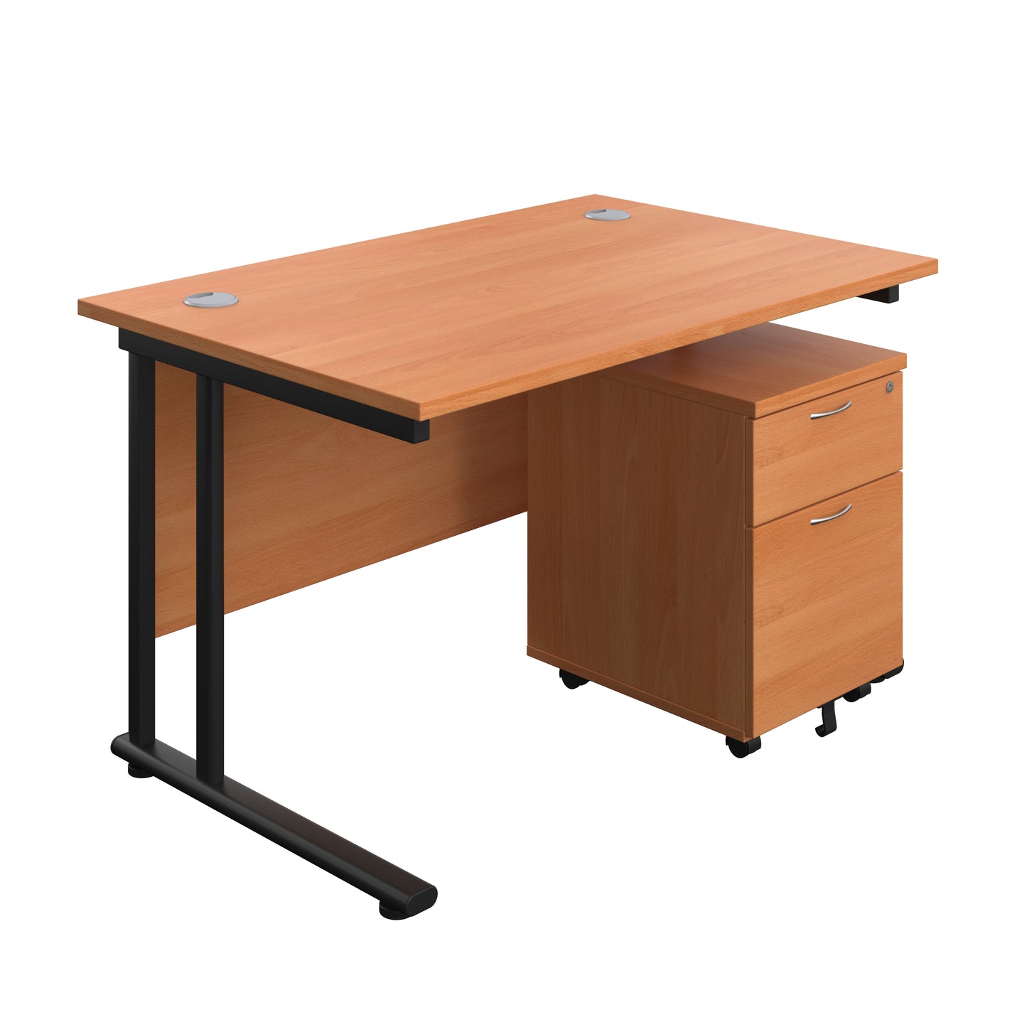 Aztec|Twin Upright|Rectangular Desk and Mobile 2 Drawer Pedestal|1200x800|Beech-Black