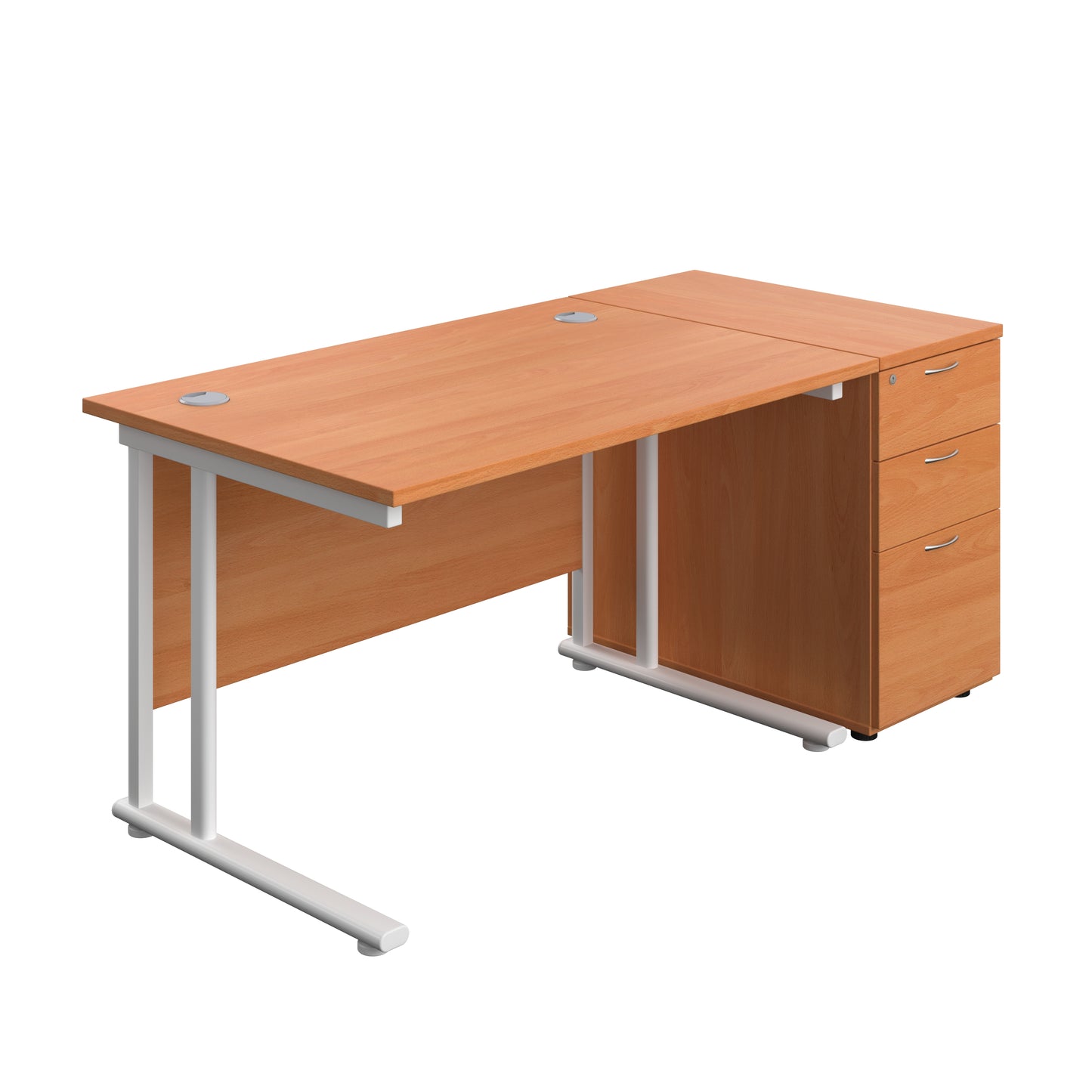 Aztec|Twin Upright|Rectangular Desk and Desk High 3 Drawer Pedestal|1200x800|Beech-White