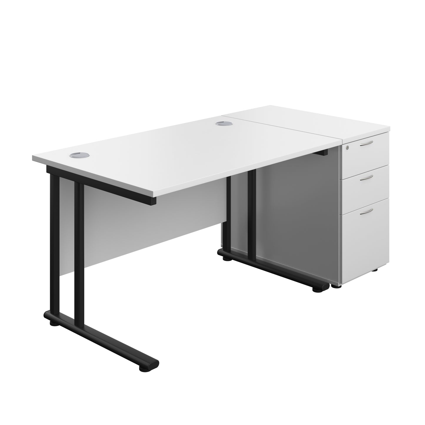 Aztec|Twin Upright|Rectangular Desk and Desk High 3 Drawer Pedestal|1200x800|White-Black