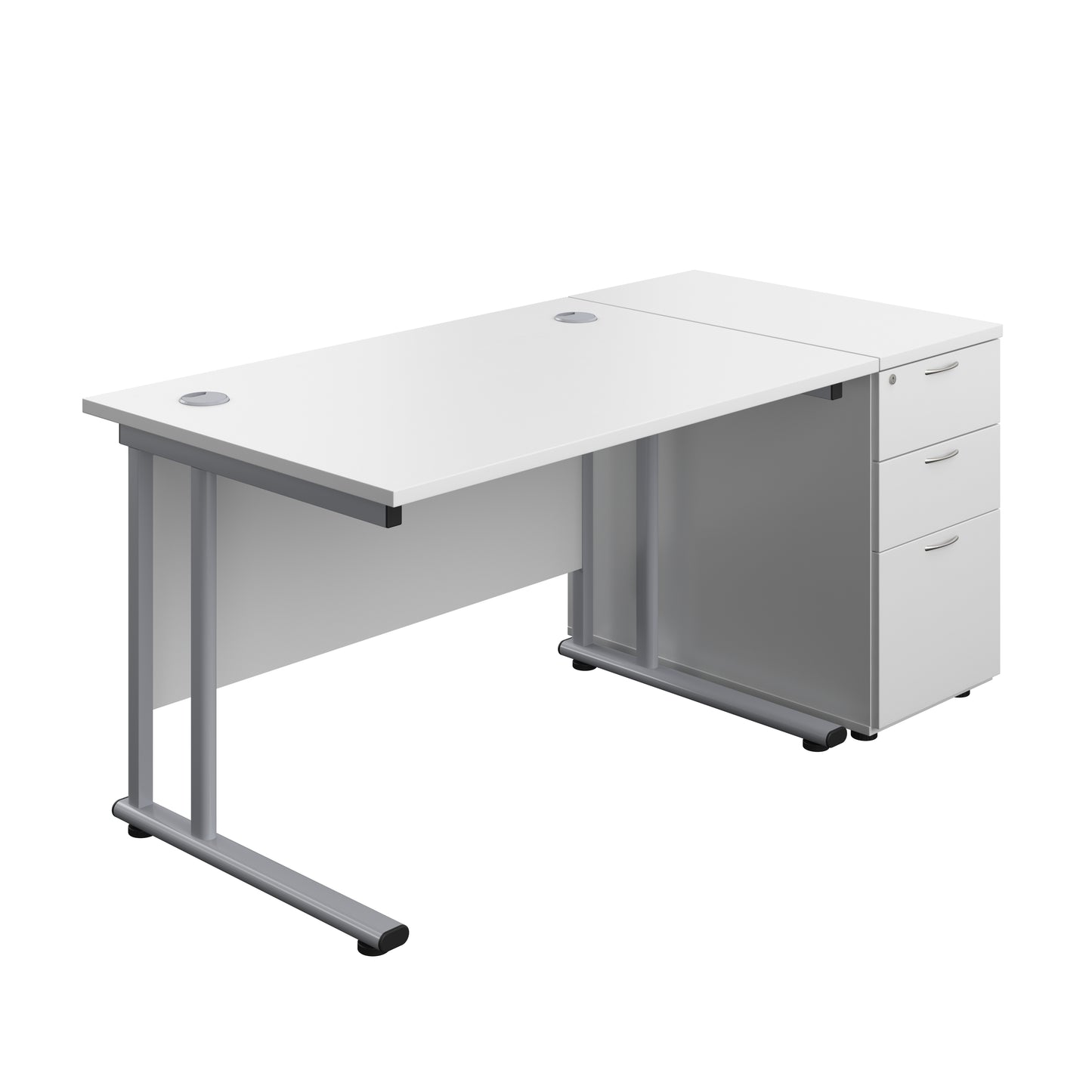 Aztec|Twin Upright|Rectangular Desk and Desk High 3 Drawer Pedestal|1200x800|White-Silver