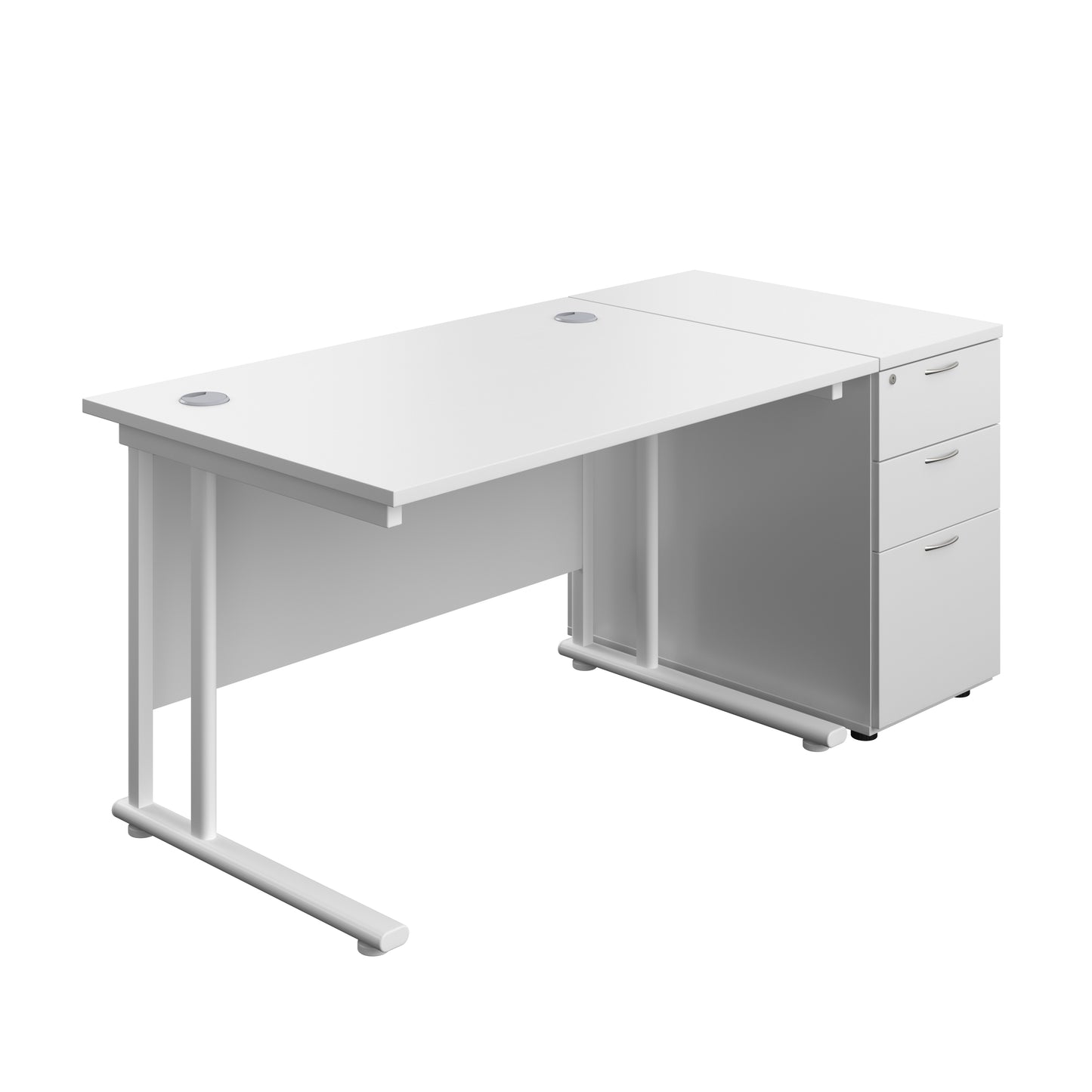 Aztec|Twin Upright|Rectangular Desk and Desk High 3 Drawer Pedestal|1200x800|White-White