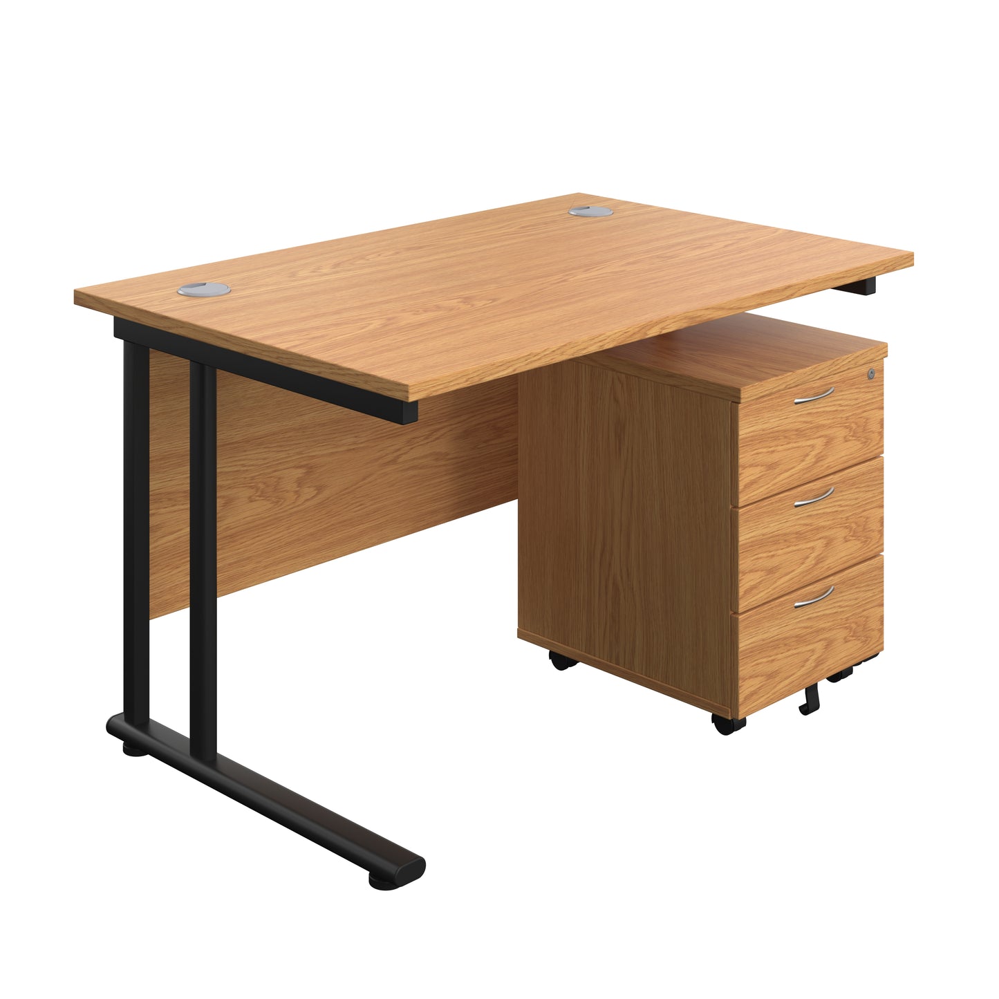 Aztec|Twin Upright|Rectangular Desk and Mobile 3 Drawer Pedestal|1200x800|Nova Oak-Black