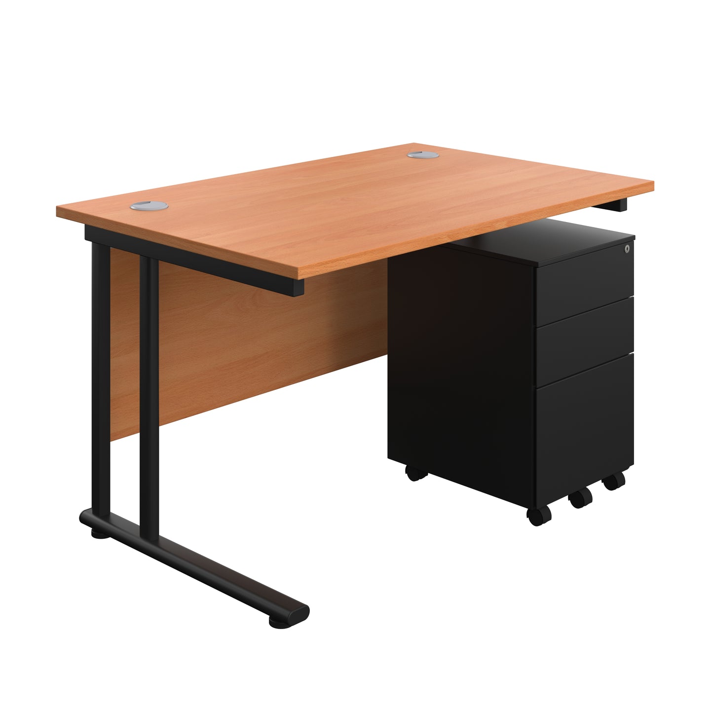 Aztec|Twin Upright|Rectangular Desk and Under Desk Steel Pedestal 3 Drawer|1200x800|Beech-Black