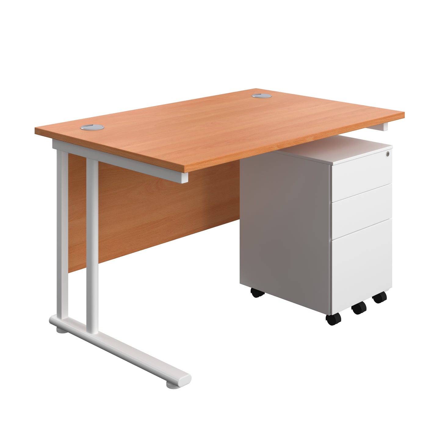 Aztec|Twin Upright|Rectangular Desk and Under Desk Steel Pedestal 3 Drawer|1200x800|Beech-White