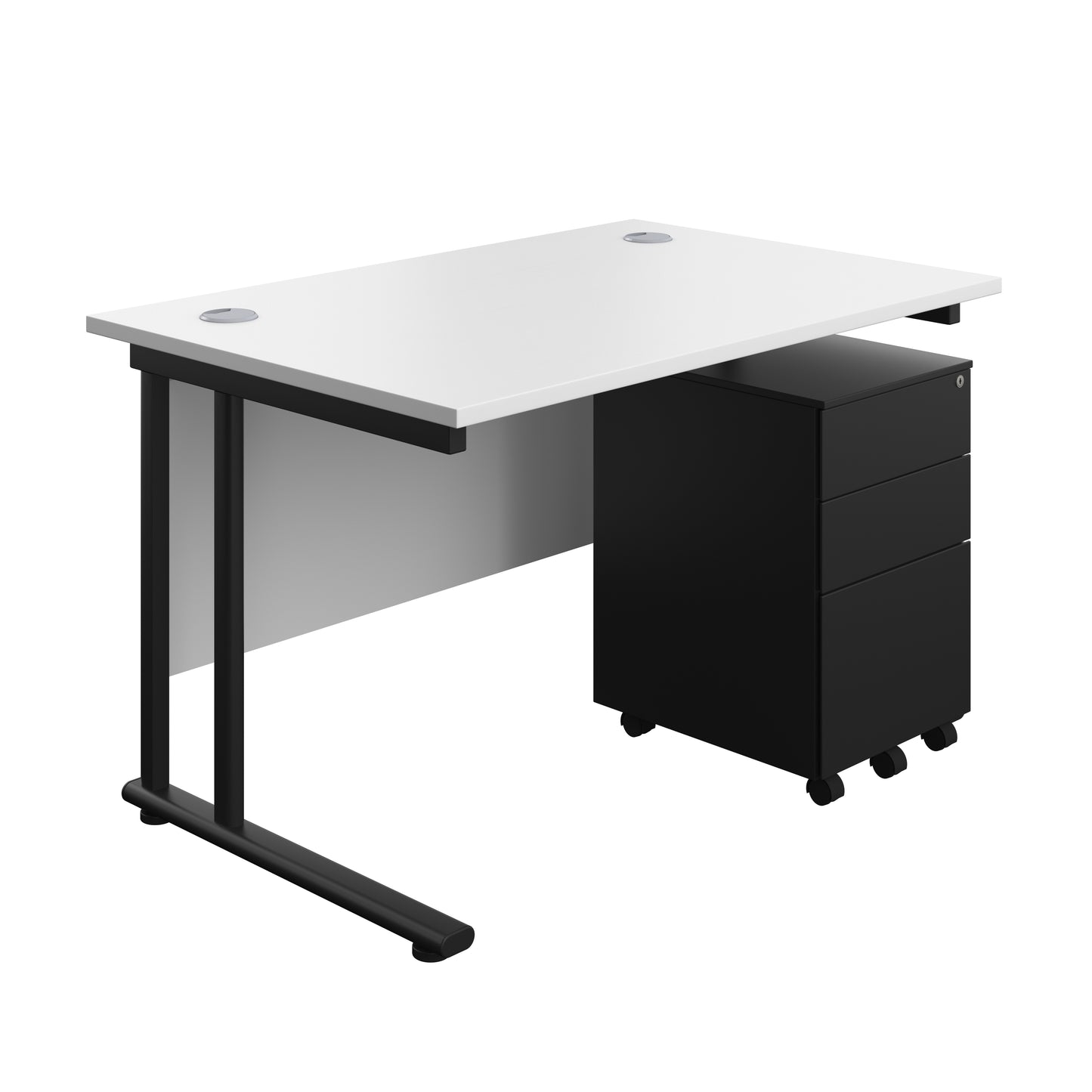 Aztec|Twin Upright|Rectangular Desk and Under Desk Steel Pedestal 3 Drawer|1200x800|White-Black