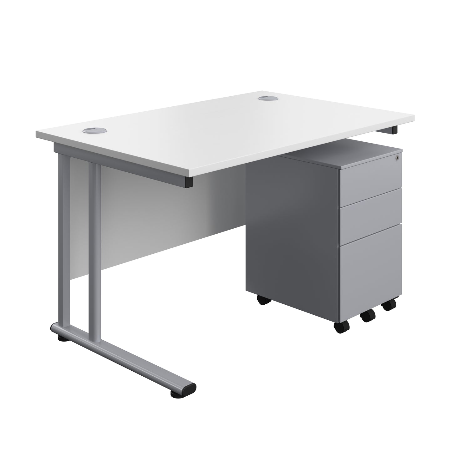 Aztec|Twin Upright|Rectangular Desk and Under Desk Steel Pedestal 3 Drawer|1200x800|White-Silver
