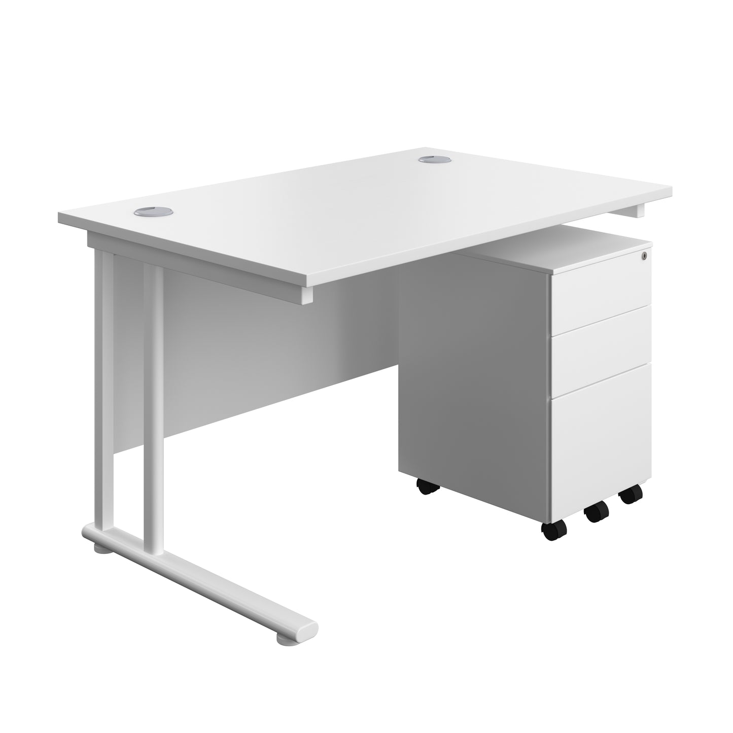 Aztec|Twin Upright|Rectangular Desk and Under Desk Steel Pedestal 3 Drawer|1200x800|White-White