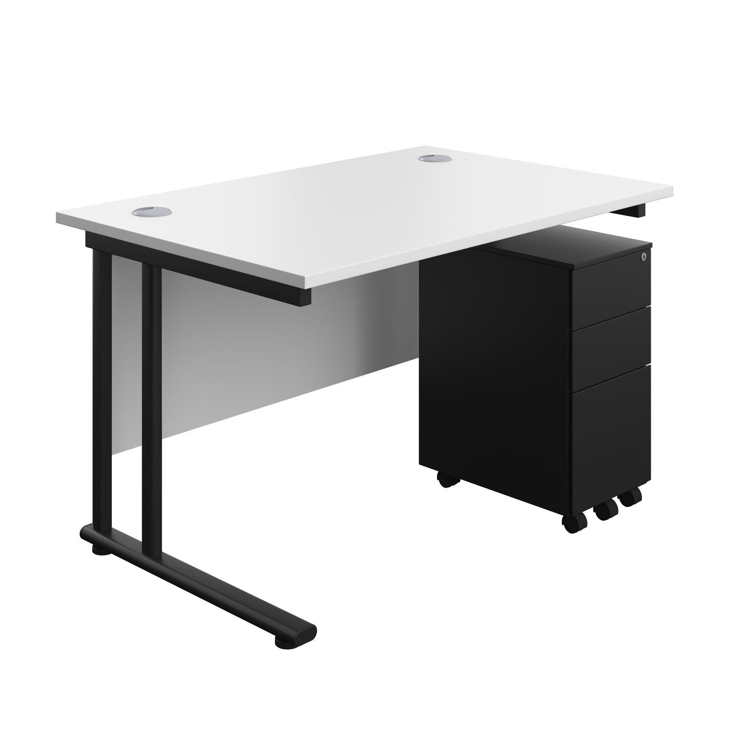 Aztec|Twin Upright|Rectangular Desk and Slimline Steel Pedestal 3 Drawer|1200x800|White-Black