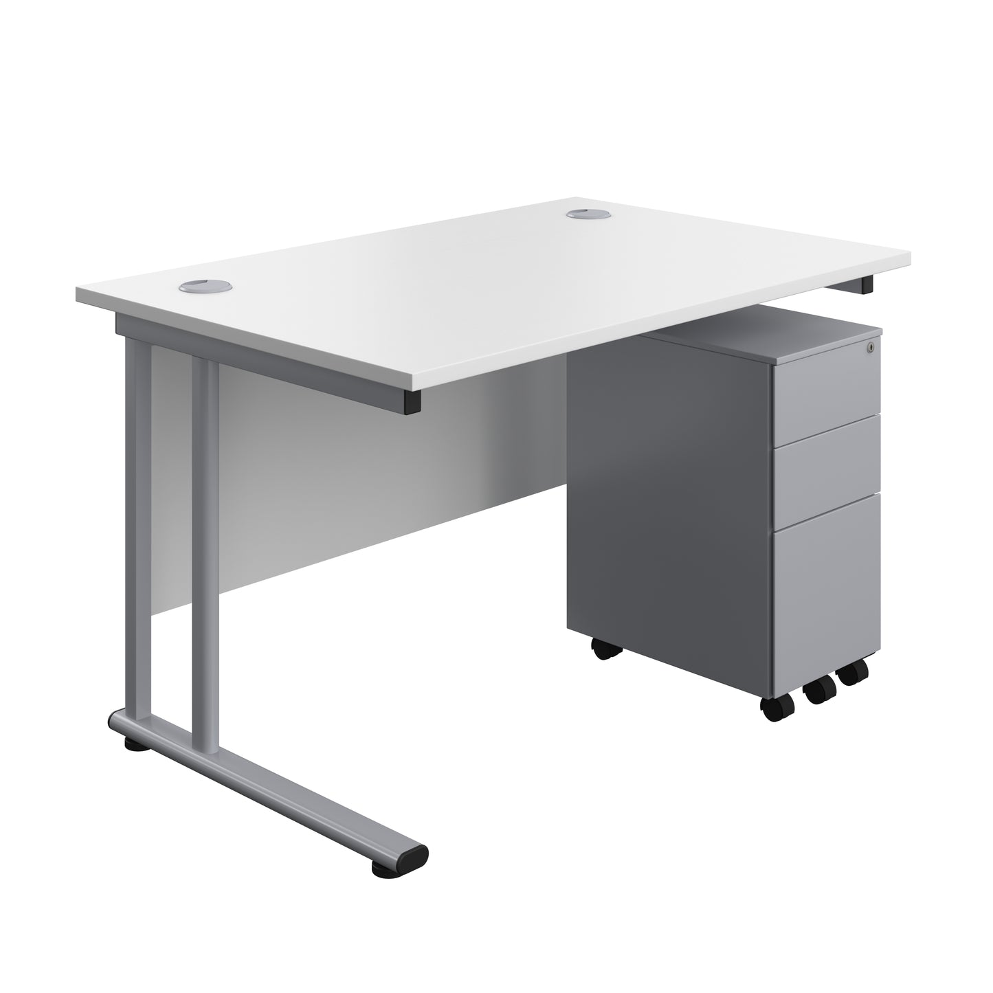Aztec|Twin Upright|Rectangular Desk and Slimline Steel Pedestal 3 Drawer|1200x800|White-Silver