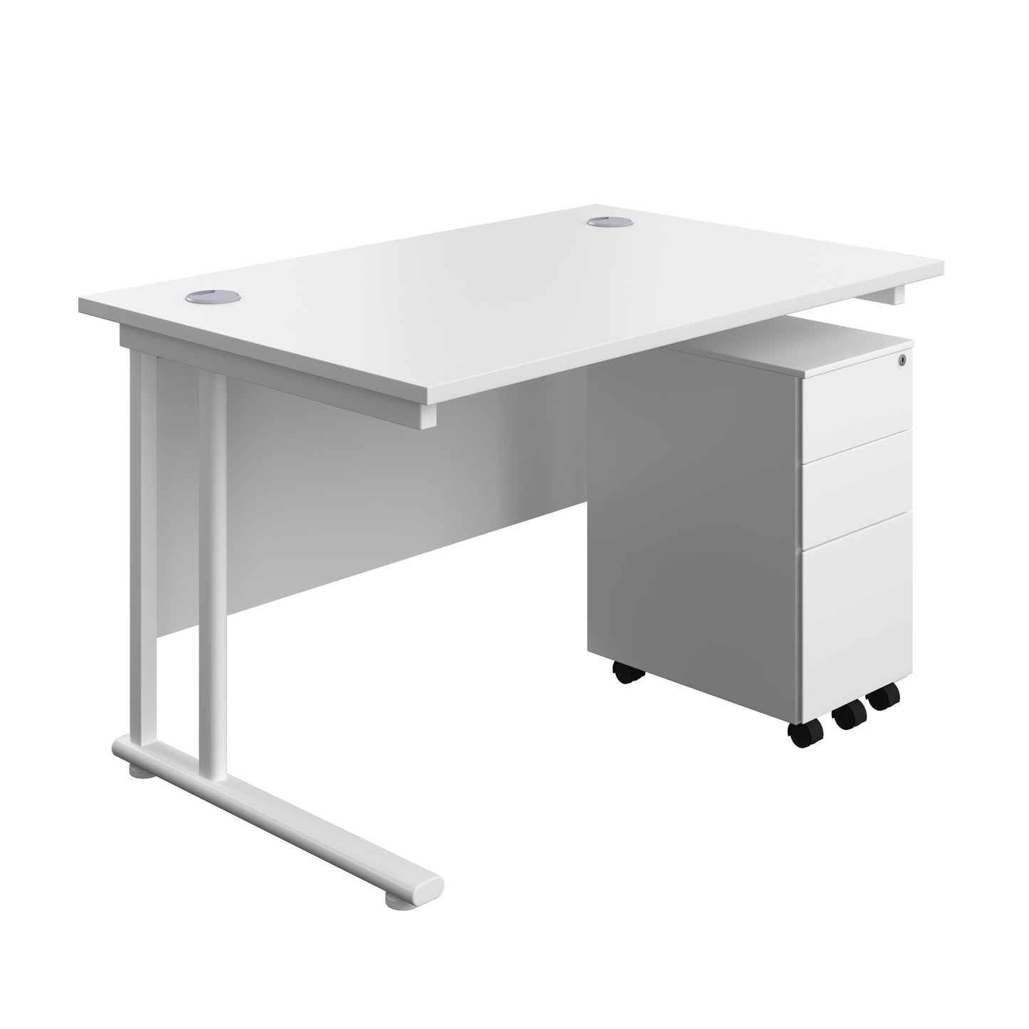 Aztec|Twin Upright|Rectangular Desk and Slimline Steel Pedestal 3 Drawer|1200x800|White-White