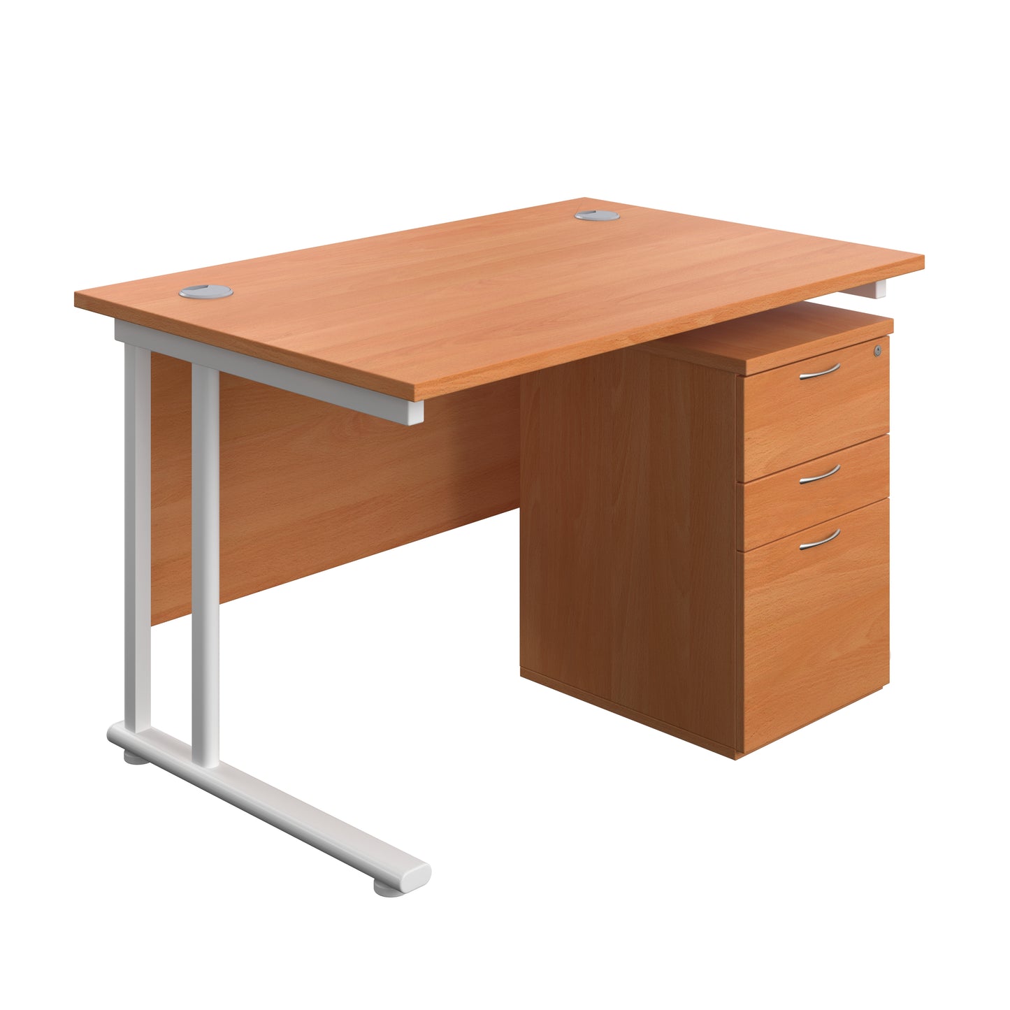 Aztec|Twin Upright|Rectangular Desk and High Mobile Pedestal 3 Drawer|1200x800|Beech-White