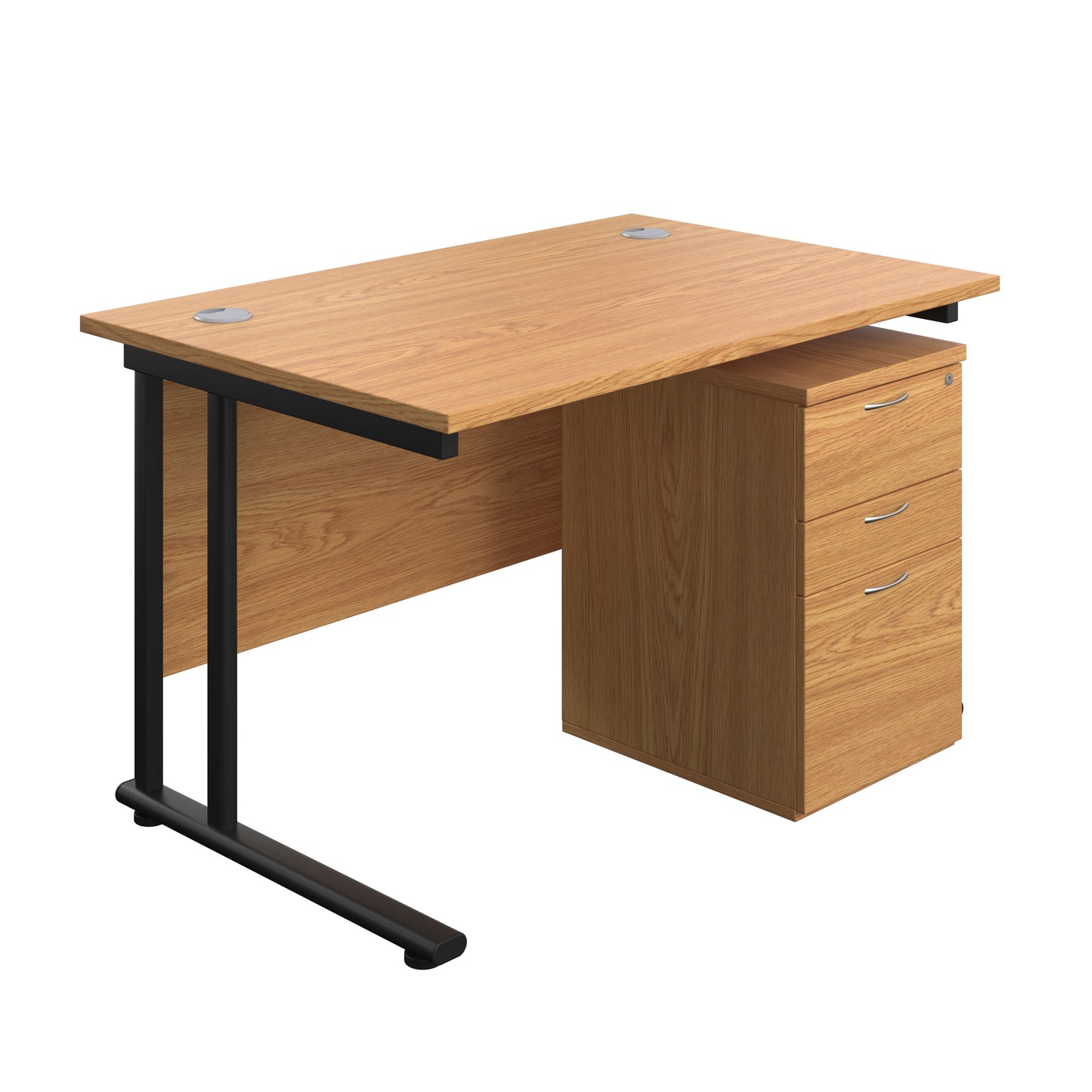 Aztec|Twin Upright|Rectangular Desk and High Mobile Pedestal 3 Drawer|1200x800|Nova Oak-Black