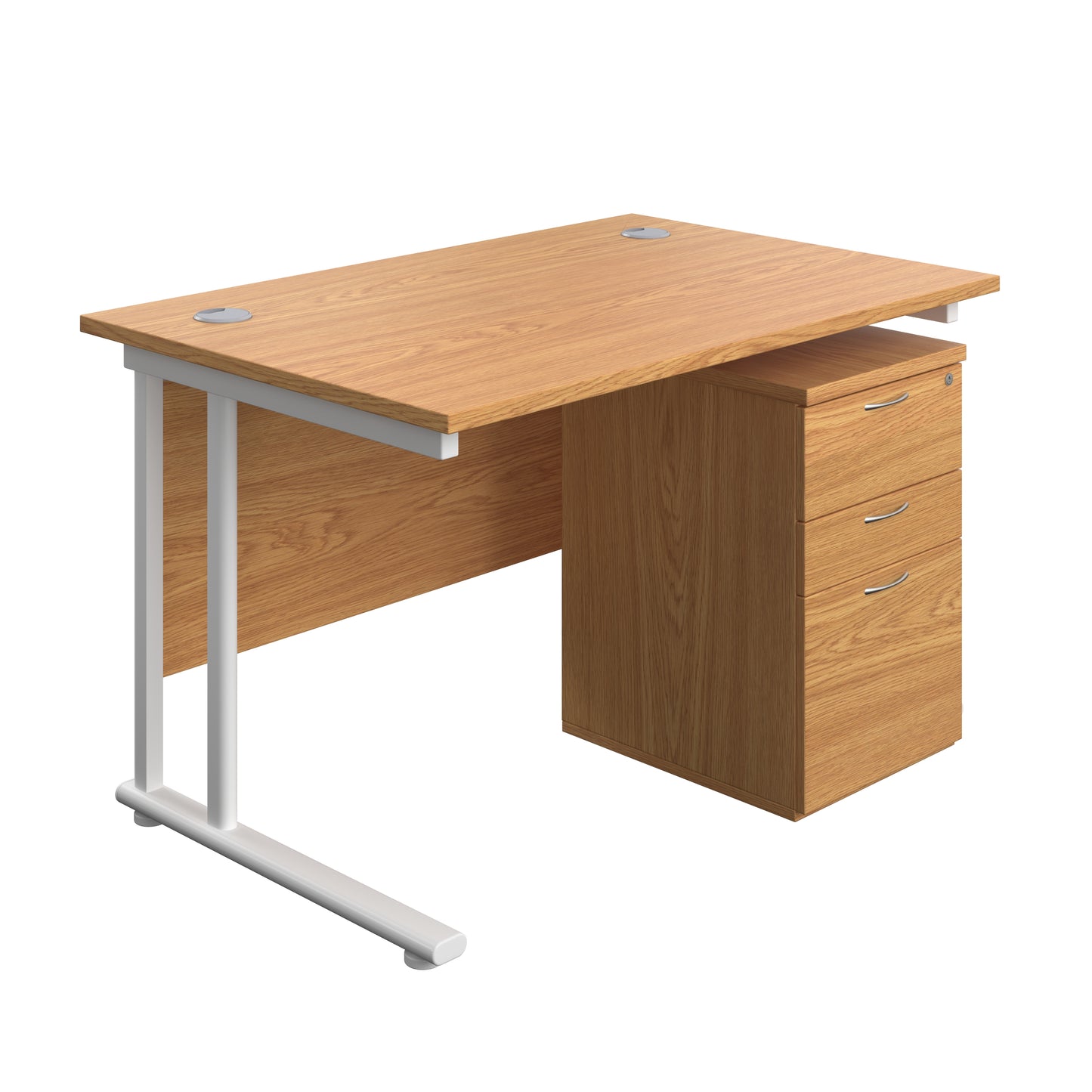Aztec|Twin Upright|Rectangular Desk and High Mobile Pedestal 3 Drawer|1200x800|Nova Oak-White