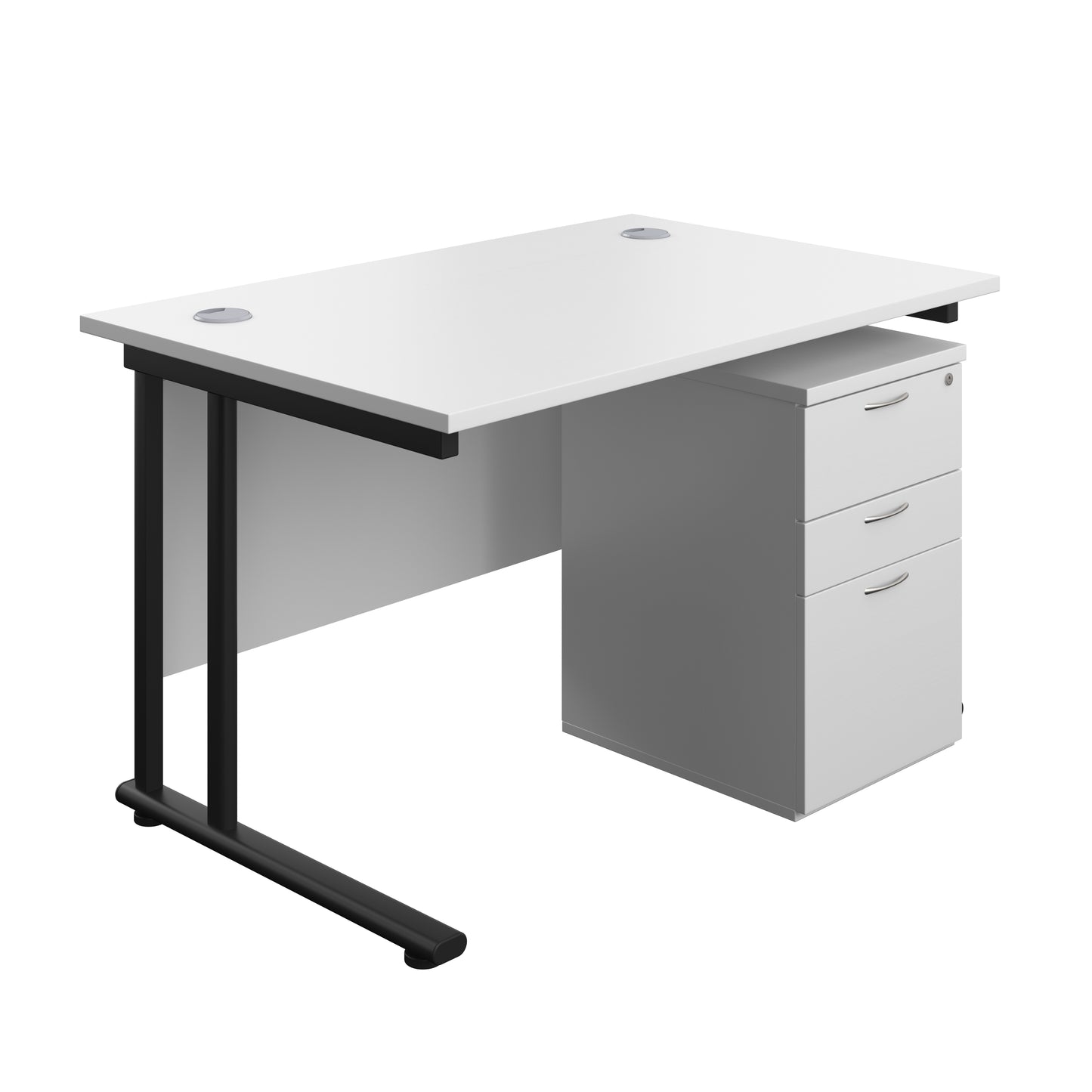 Aztec|Twin Upright|Rectangular Desk and High Mobile Pedestal 3 Drawer|1200x800|White-Black