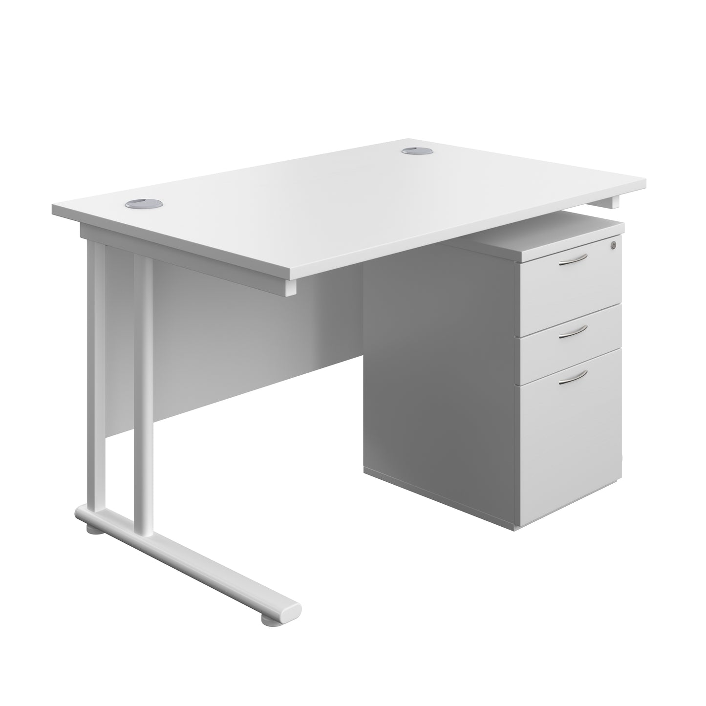 Aztec|Twin Upright|Rectangular Desk and High Mobile Pedestal 3 Drawer|1200x800|White-White