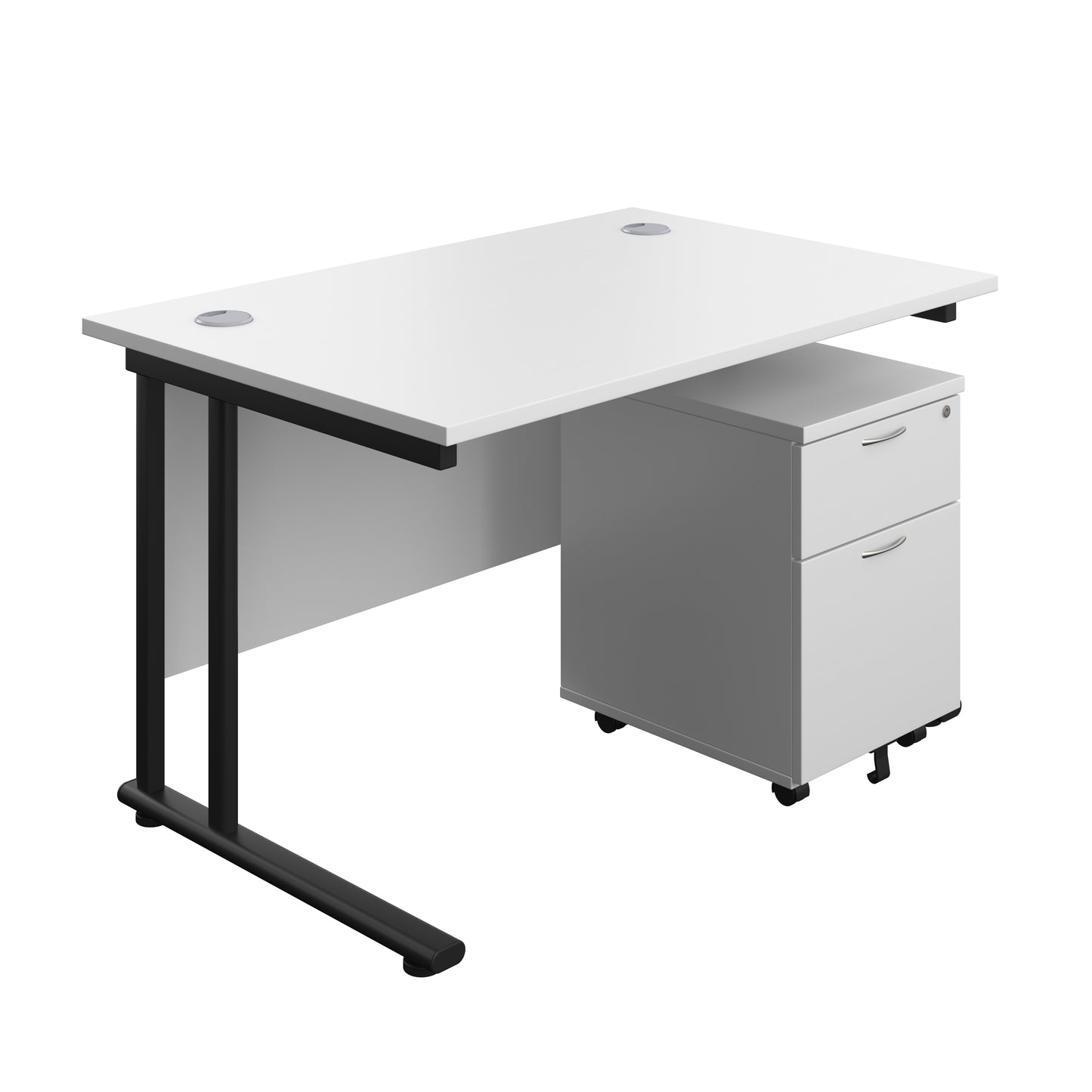 Aztec|Twin Upright|Rectangular Desk and Mobile 2 Drawer Pedestal|1200x800|White-Black