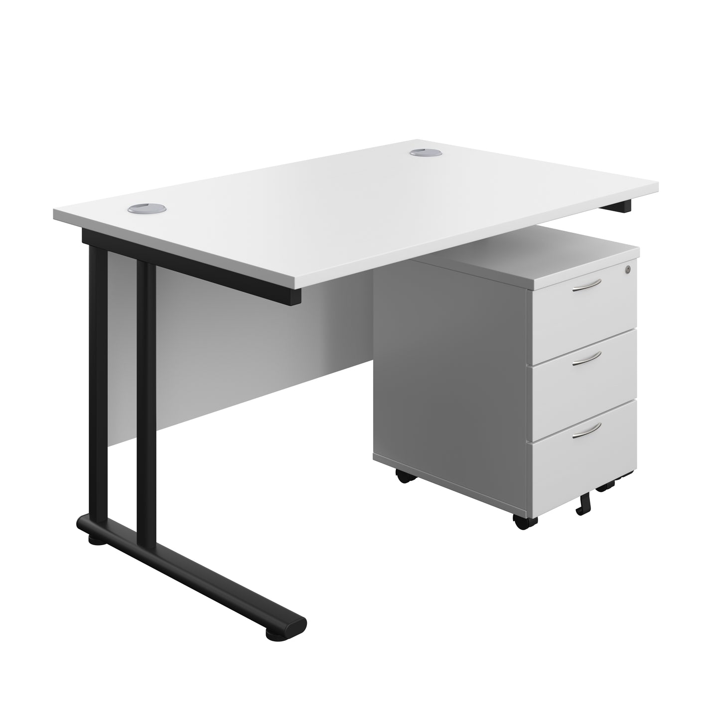 Aztec|Twin Upright|Rectangular Desk and Mobile 3 Drawer Pedestal|1200x800|White-Black