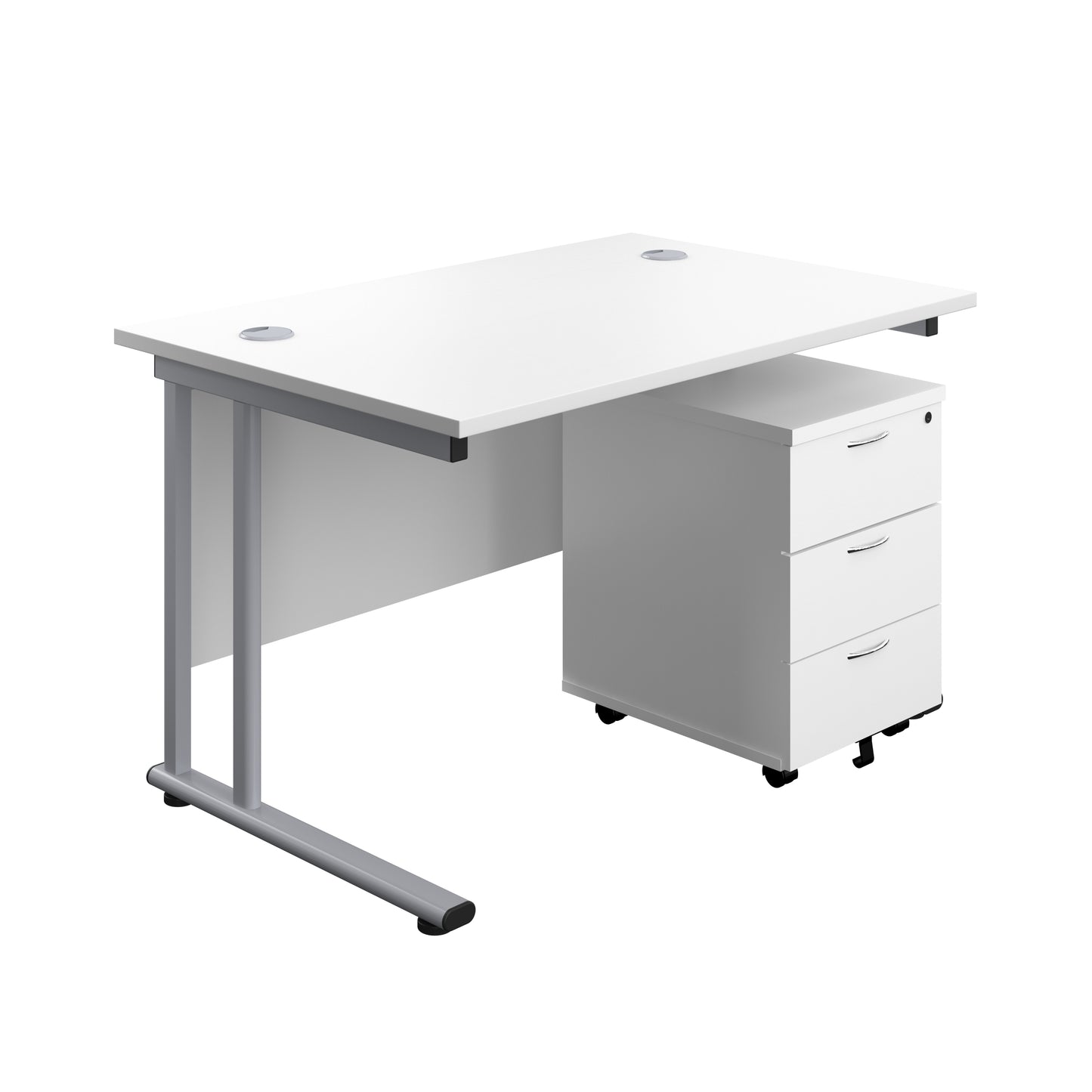 Aztec|Twin Upright|Rectangular Desk and Mobile 3 Drawer Pedestal|1200x800|White-Silver