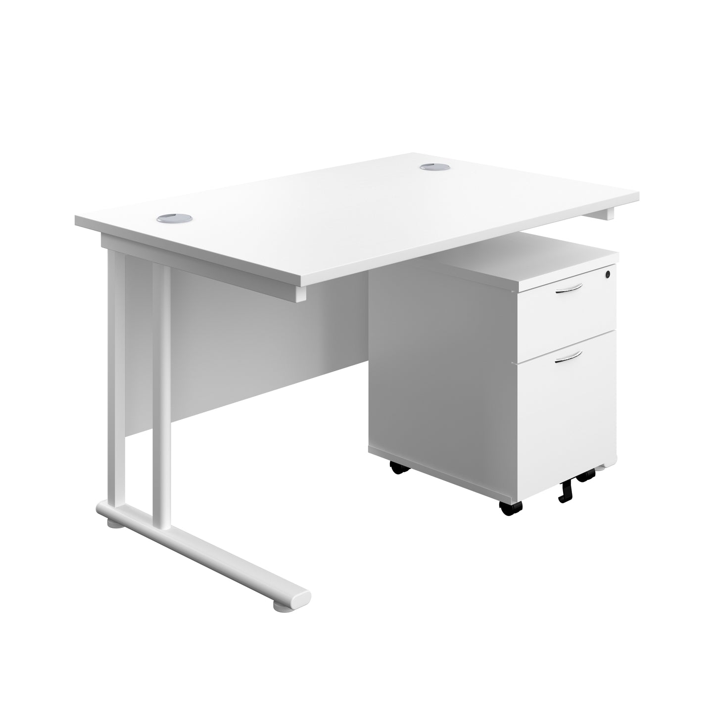 Aztec|Twin Upright|Rectangular Desk and Mobile 2 Drawer Pedestal|1200x800|White-White