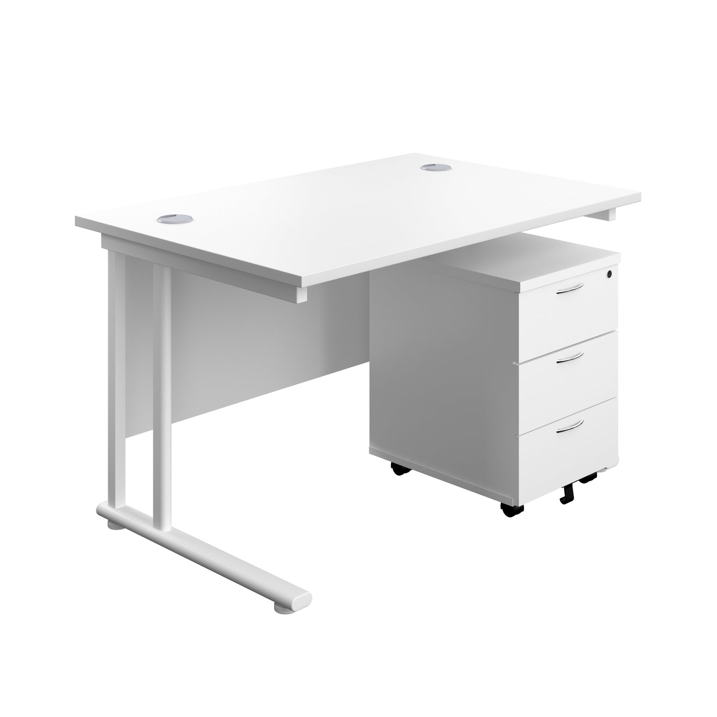 Aztec|Twin Upright|Rectangular Desk and Mobile 3 Drawer Pedestal|1200x800|White-White